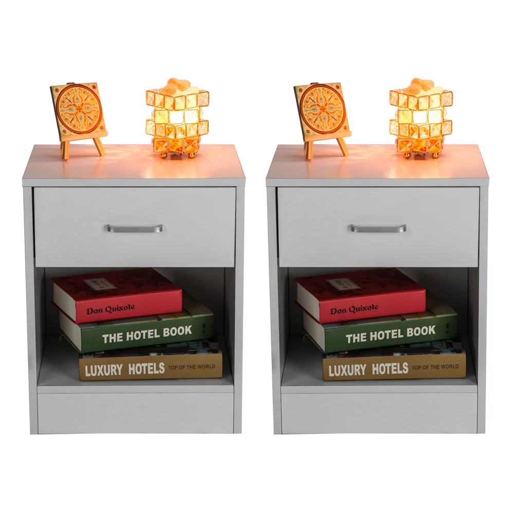 Zimtown Set of 2 Nightstand End Beside Table 1 Drawer Storage Organizer Room Furniture,Black - Inhomebuy