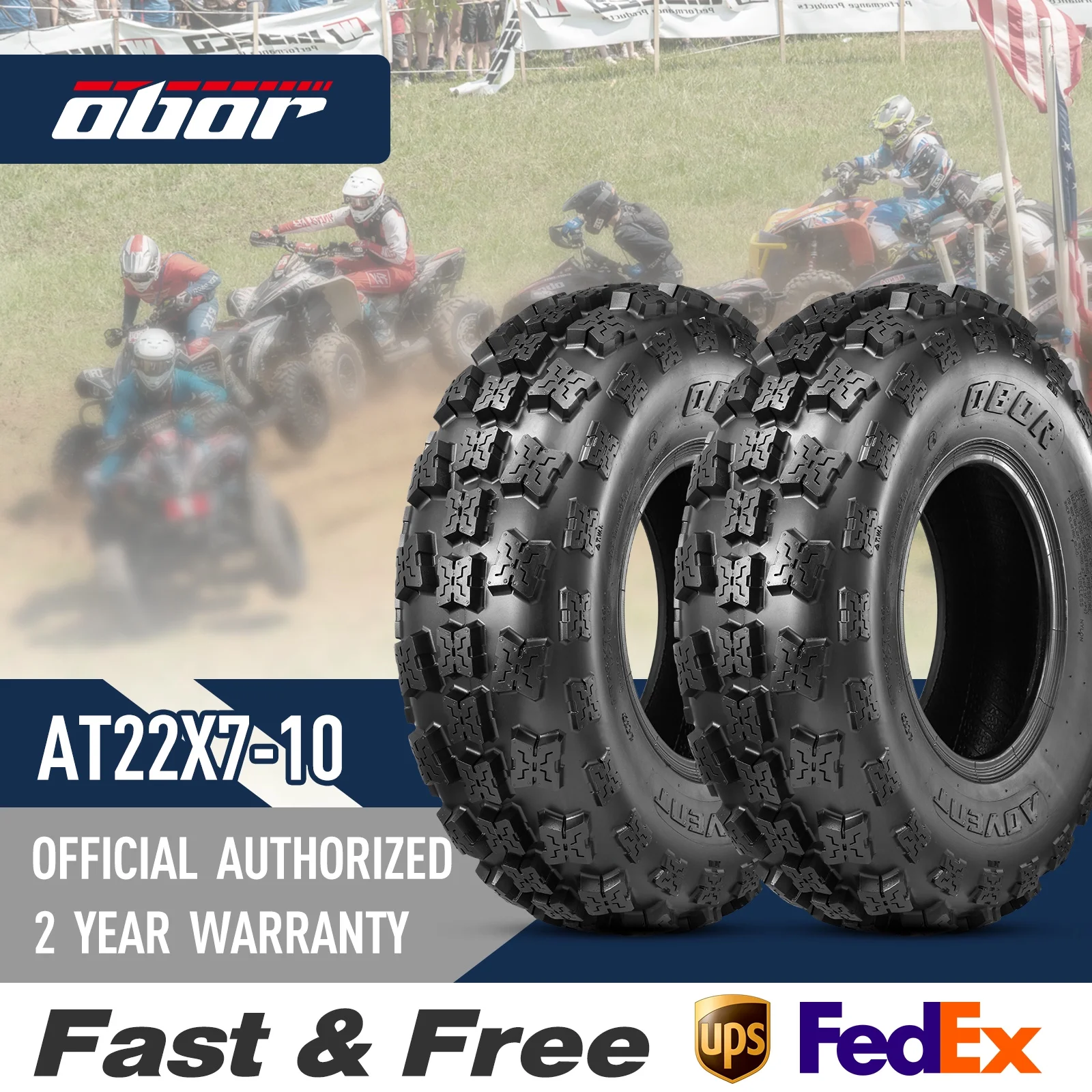 OBOR Advent  22x7x10 22x7-10 ATV Tires 6 Ply ATV All Terrain Front Tires SET OF 2 - Inhomebuy