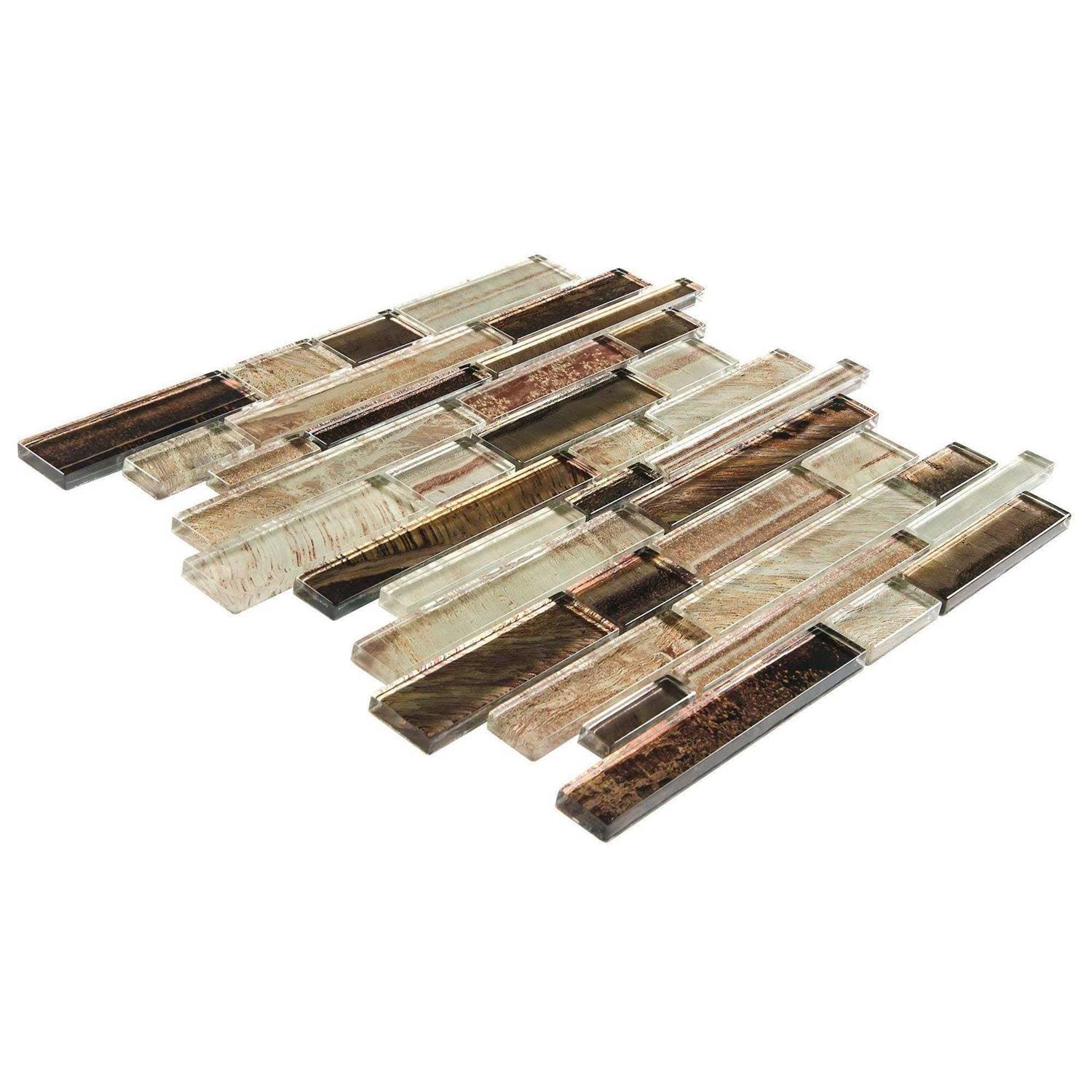 Mosaic Tile Outlet Linear Brown Foil Glass Contemporary Mosaic Tile - Inhomebuy
