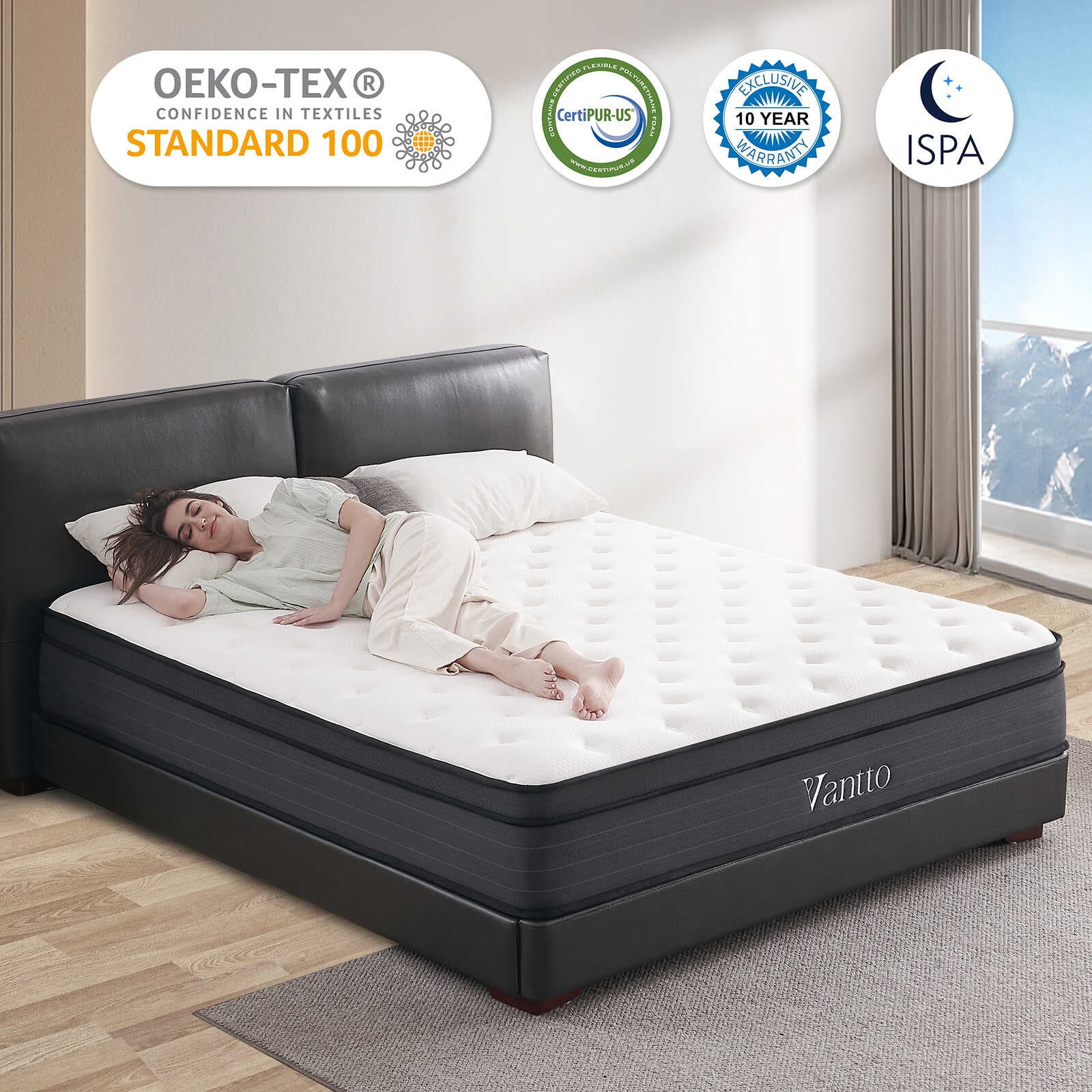 Vantto Twin Mattress, 10 Inch Memory Foam Hybrid Mattress, Individual Pocket Springs Mattress with Pressure Relief, Motion Isolation, CertiPUR-US, 100 Nights Trial - Inhomebuy