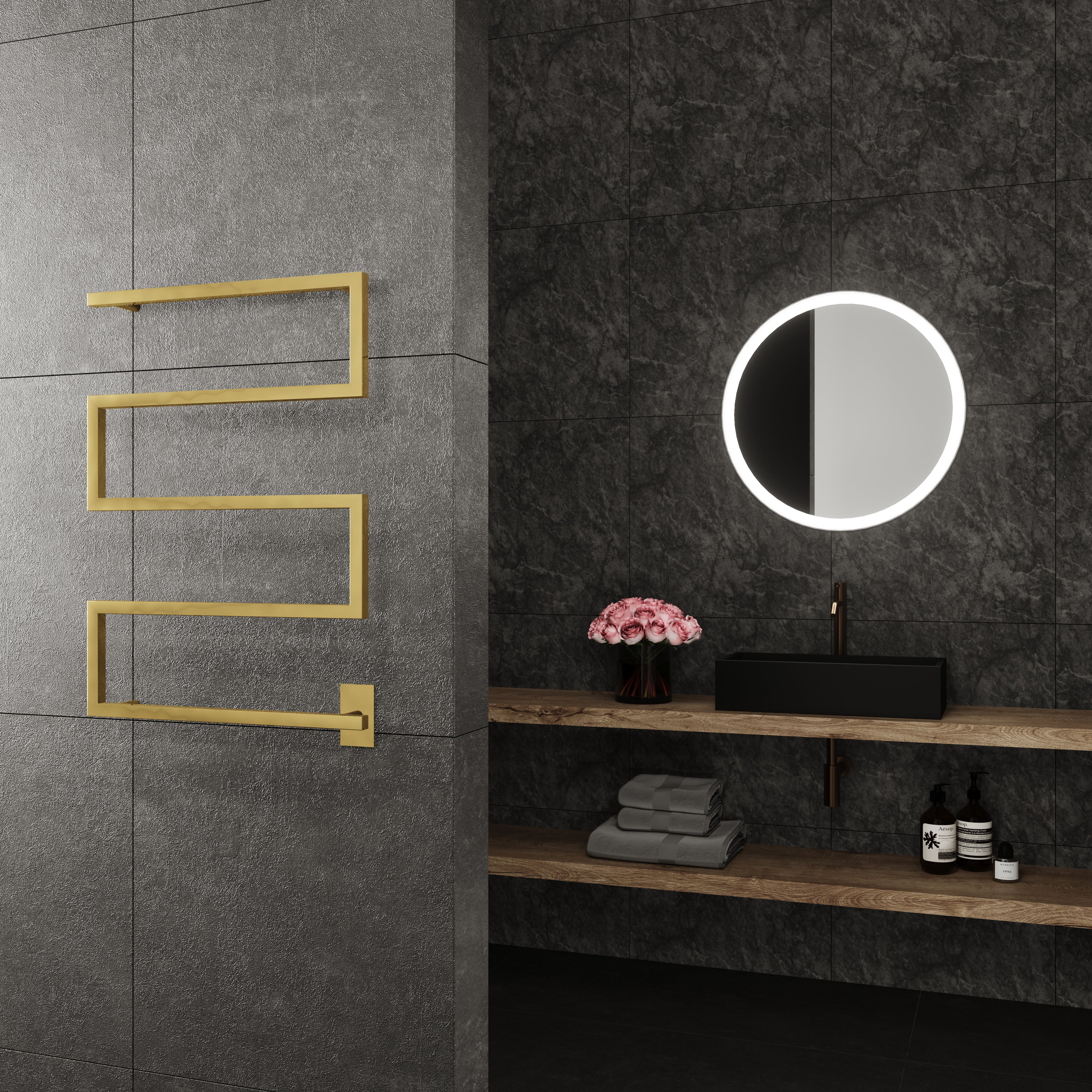 Metis Wall Mounted Electric Towel Warmer in Gold - Inhomebuy