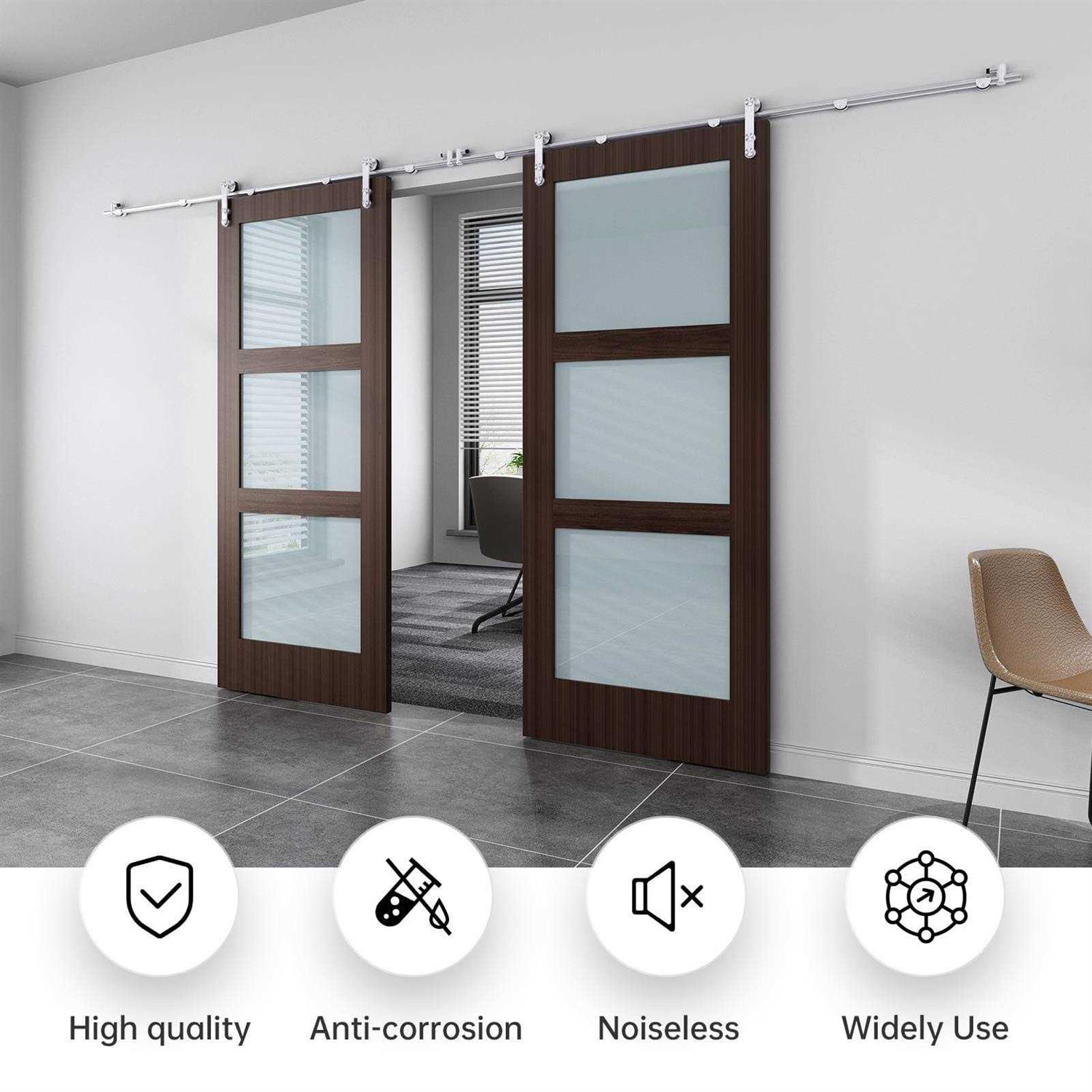 Easelife Stainless Steel Double Sliding Barn Door Hardware Track Kit,Heavy Duty,Anti-rust Anti-Corrosion,Slide Smoothly Quietly,Easy Install - Inhomebuy