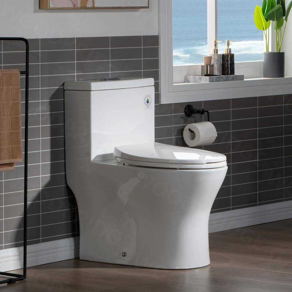 WOODBRIDGE Elite 1-Piece 1.0/1.6 GPF High Efficiency Dual Flush Elongated All-in One Toilet with Soft Closed Seat included in White - Inhomebuy