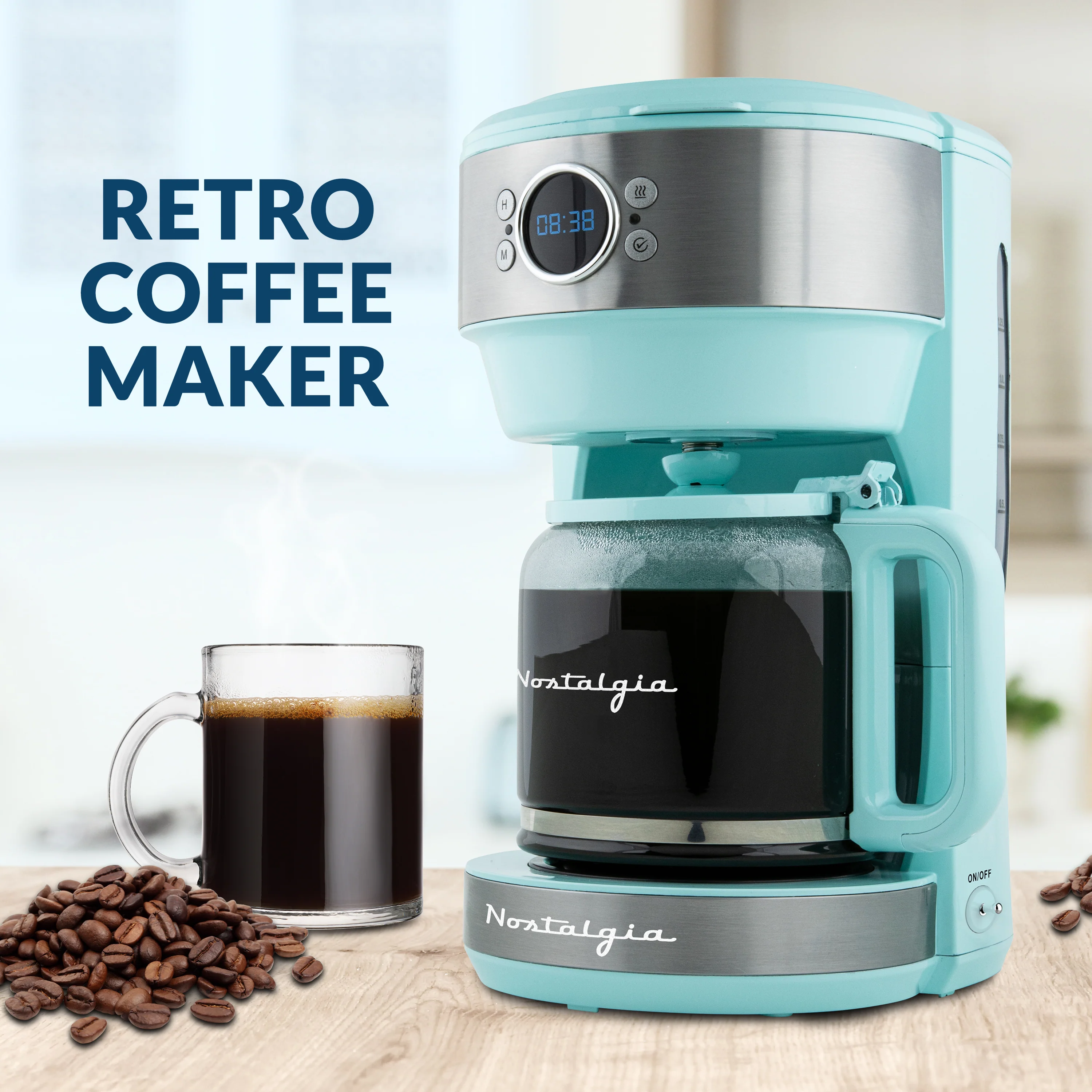 12 Cup Retro Coffee Maker, Aqua - Inhomebuy