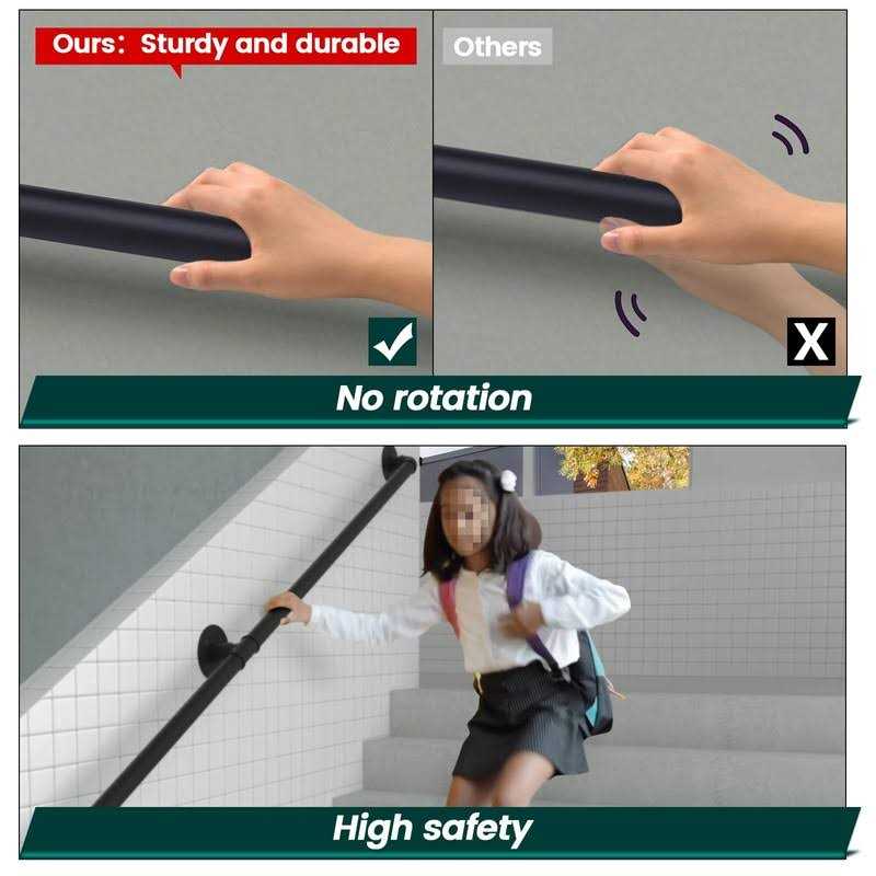 Muzata 10ft Staircase Handrail Black Pipe Handrail Staircase Steps Hand Rail for Indoor Stairs 440LBS Load Capacity Wall Mount Support Galvanized - Inhomebuy