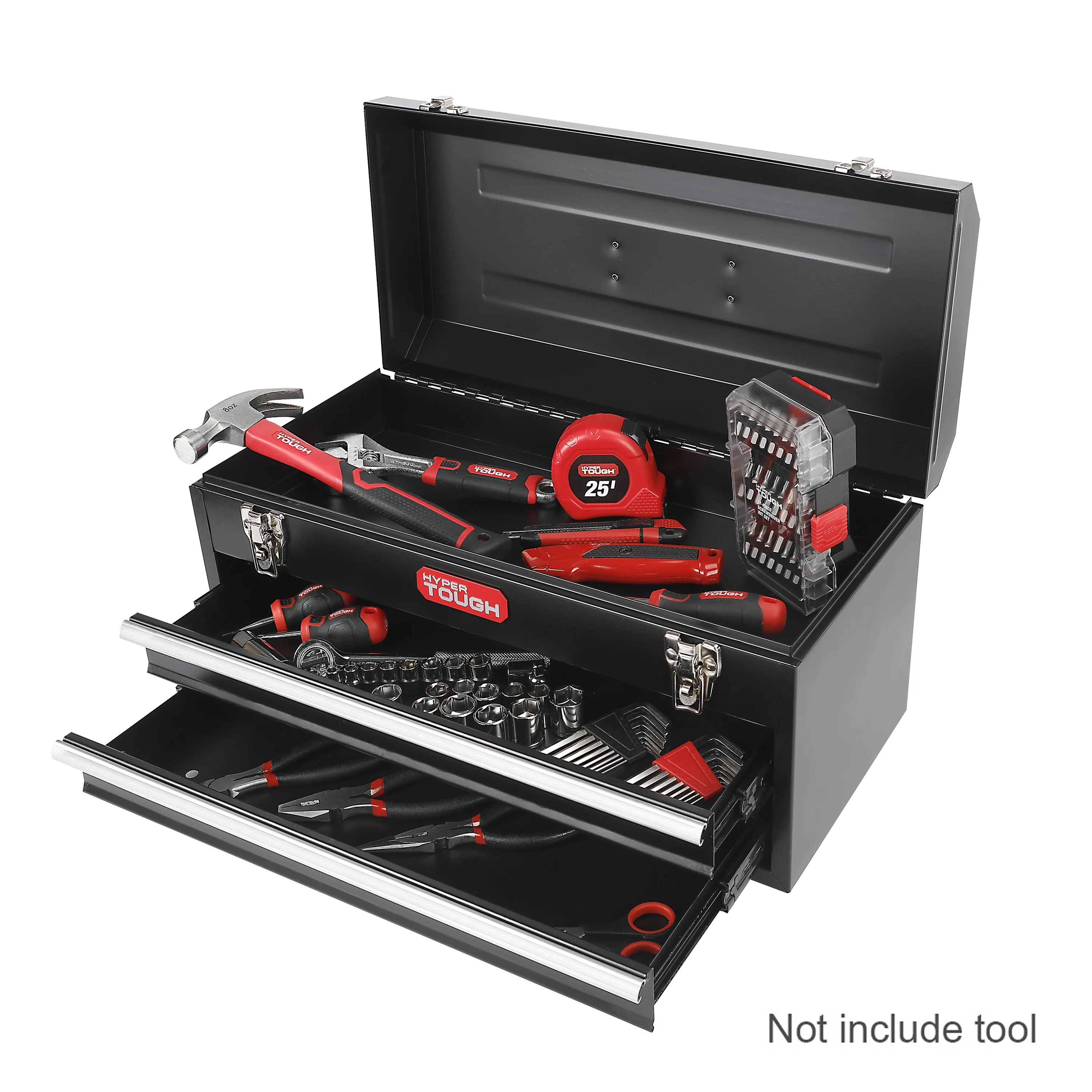 Hyper Tough 20-inch 2-Drawer Tool Box, Tool Chest with Flip-up Lid, Black, Steel - Inhomebuy