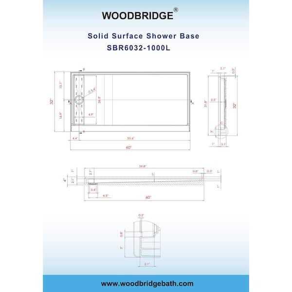 WOODBRIDGE 60 in. L x Solid Surface Alcove Shower Pan Base Drain in White - Inhomebuy