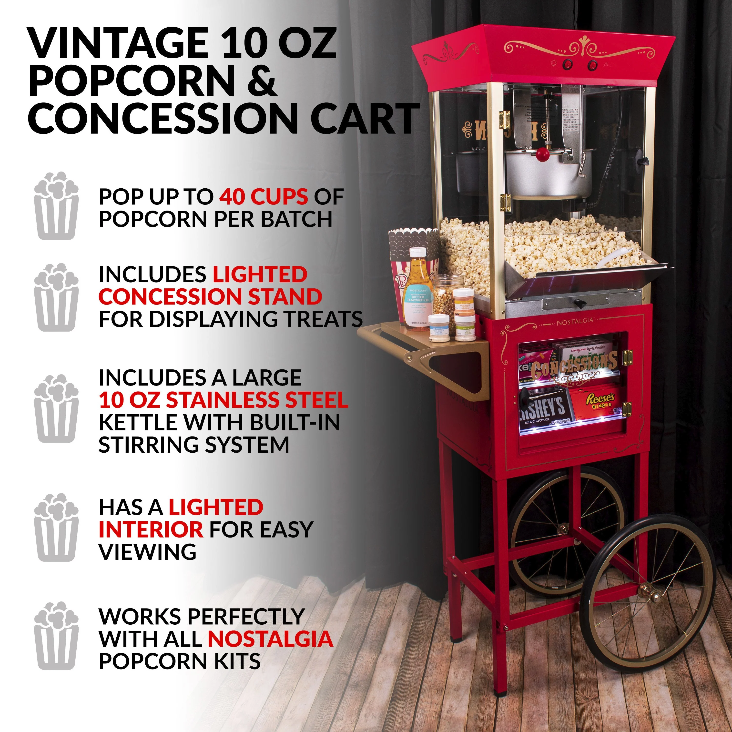 Vintage New 10-Ounce Professional Popcorn & Concession Cart - 59 Inches Tall - Inhomebuy