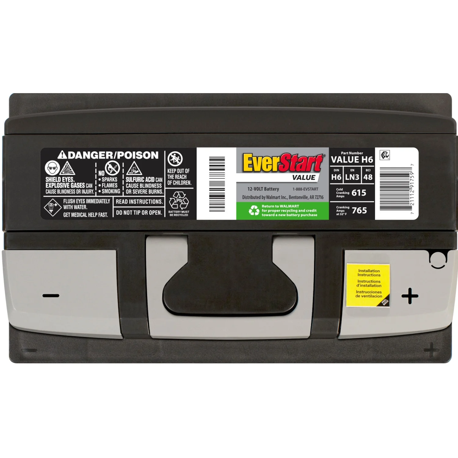 EverStart Value Lead Acid Automotive Battery, Group Size H6 / LN3 / 48 12 Volt, 615 CCA - Inhomebuy