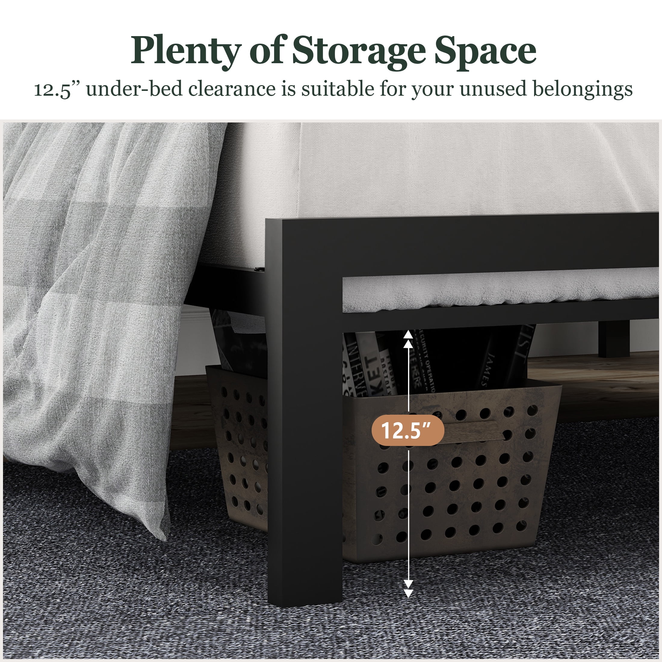 Amolife Twin Size Metal Bed Frame with Upholstered Headboard, Dark Grey - Inhomebuy