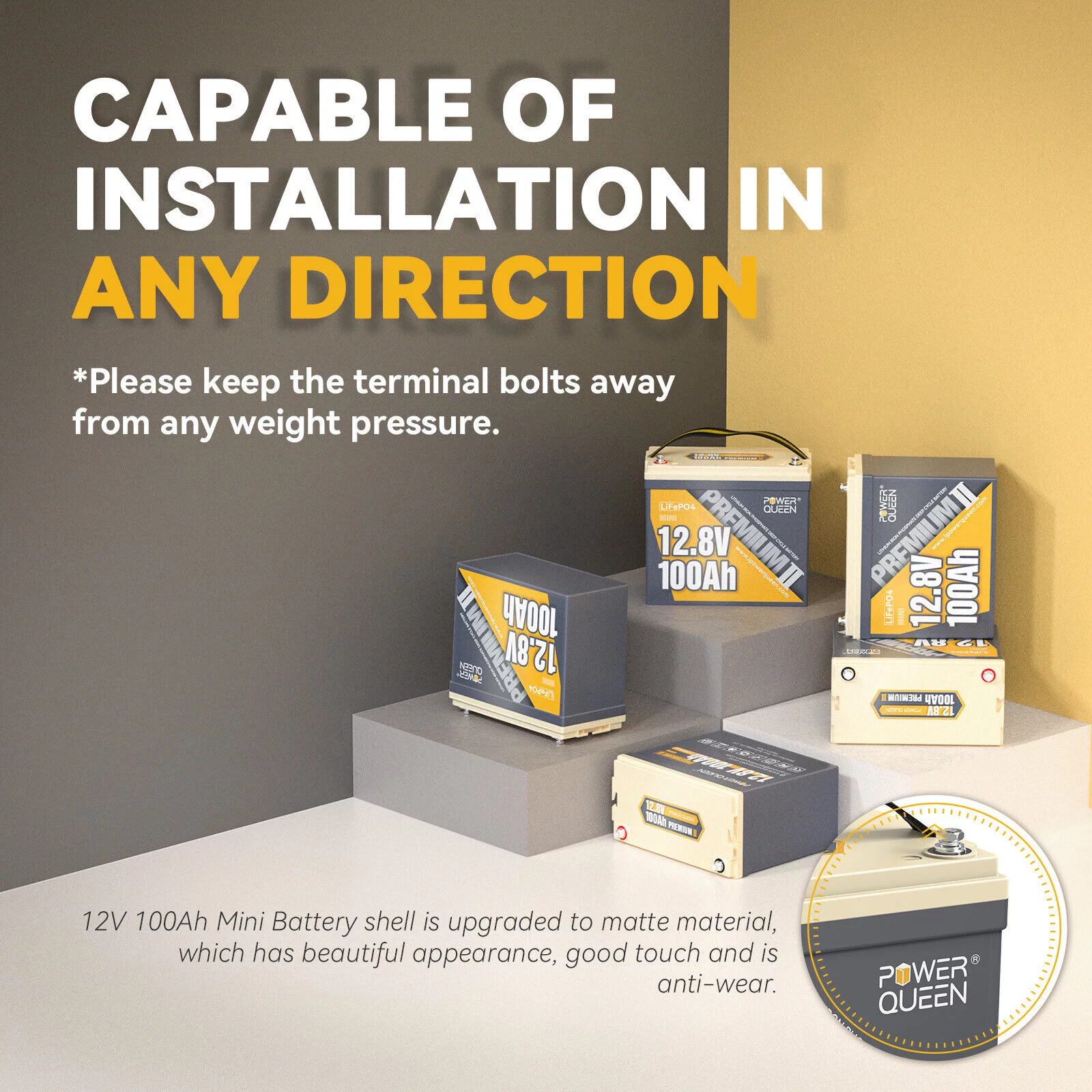 Power Queen 12V 100Ah Mini LiFePO4 Lithium Battery Deep Cycle 1280Wh BMS for Camper Boat Marine - Inhomebuy