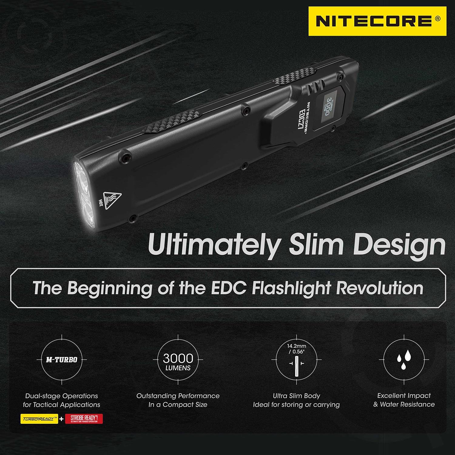 Nitecore EDC27 3000 Lumen Ultra Slim Flat EDC Flashlight - Inhomebuy