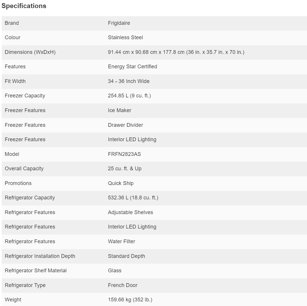 Frigidaire 28.8 Cu Ft French Door Refrigerator - FRFN2823AS - Inhomebuy