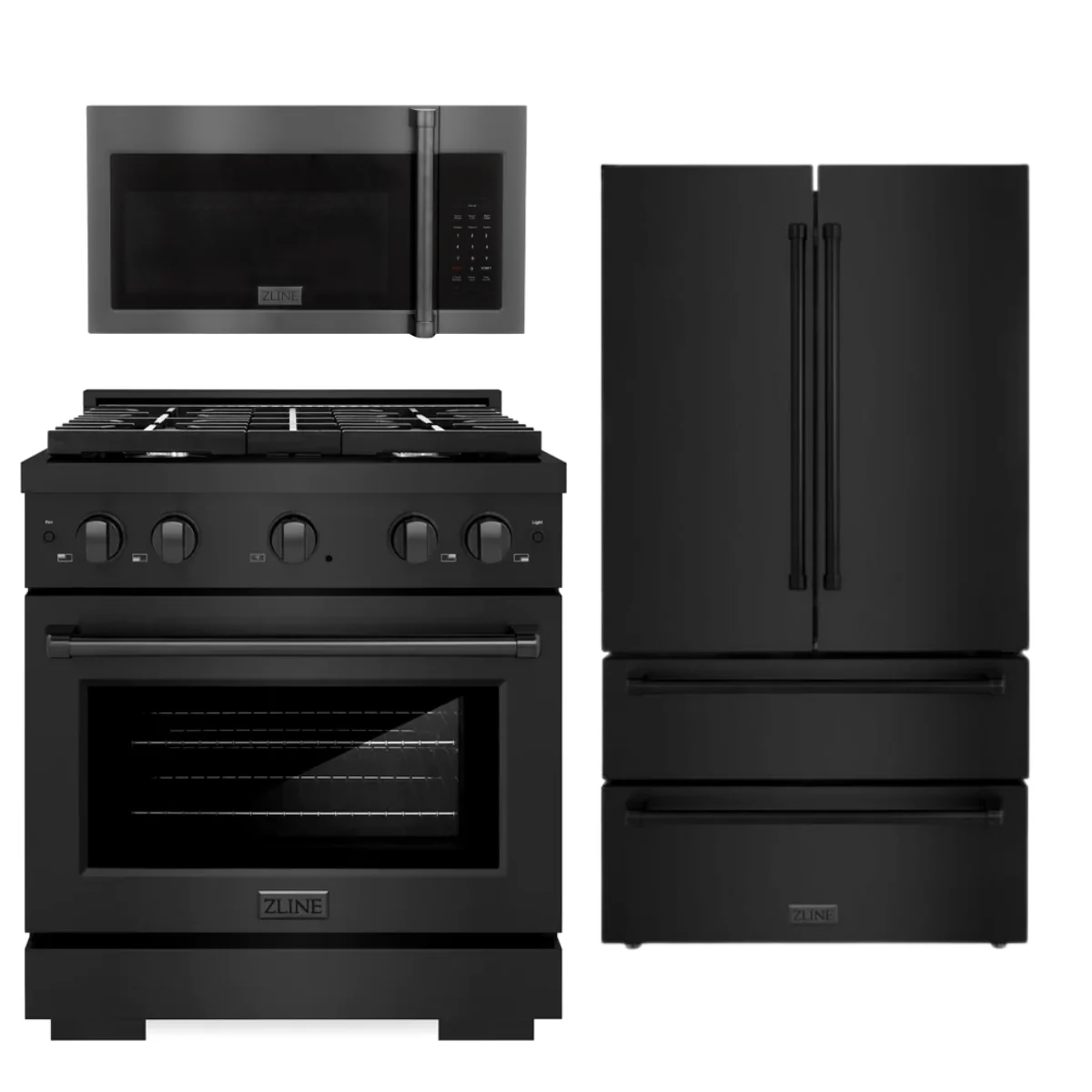 ZLINE Appliance Package - 30 in. Gas Range, Microwave, Refrigerator in Black Stainless, 3KPR-SGRBOTRH30 - Inhomebuy