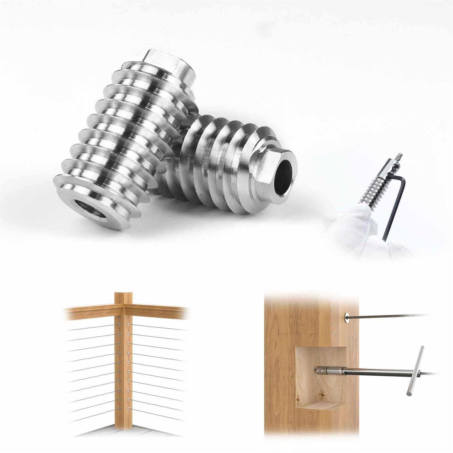 Muzata 1/8 Invisible Cable Railing Kit Lag Screw Cable Genie Tensioner Hidden T316 Stainless Steel for 4×4 6×6 8×8 Wood Posts Deck - Inhomebuy