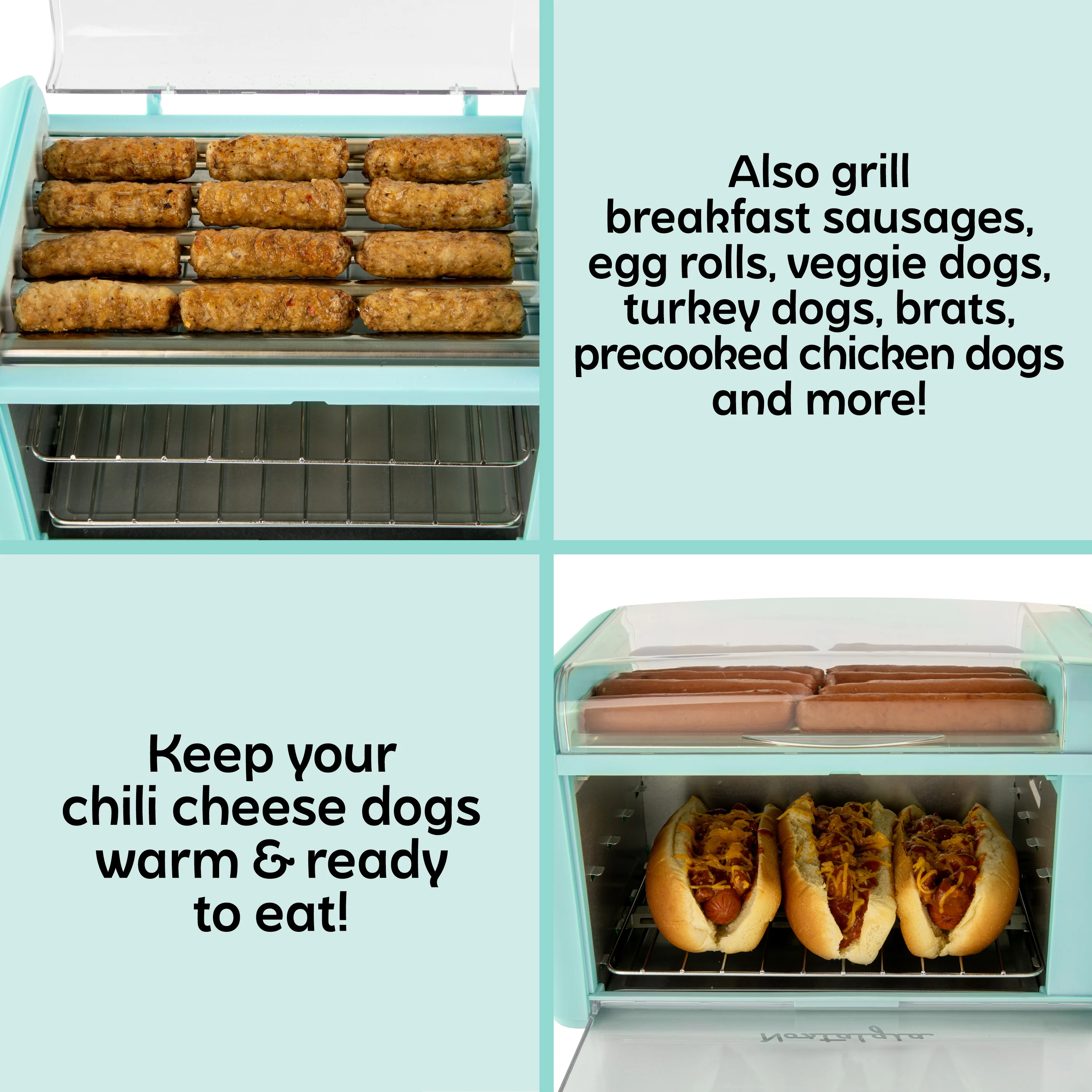 Hot Dog Roller & Bun Warmer, Aqua - Inhomebuy