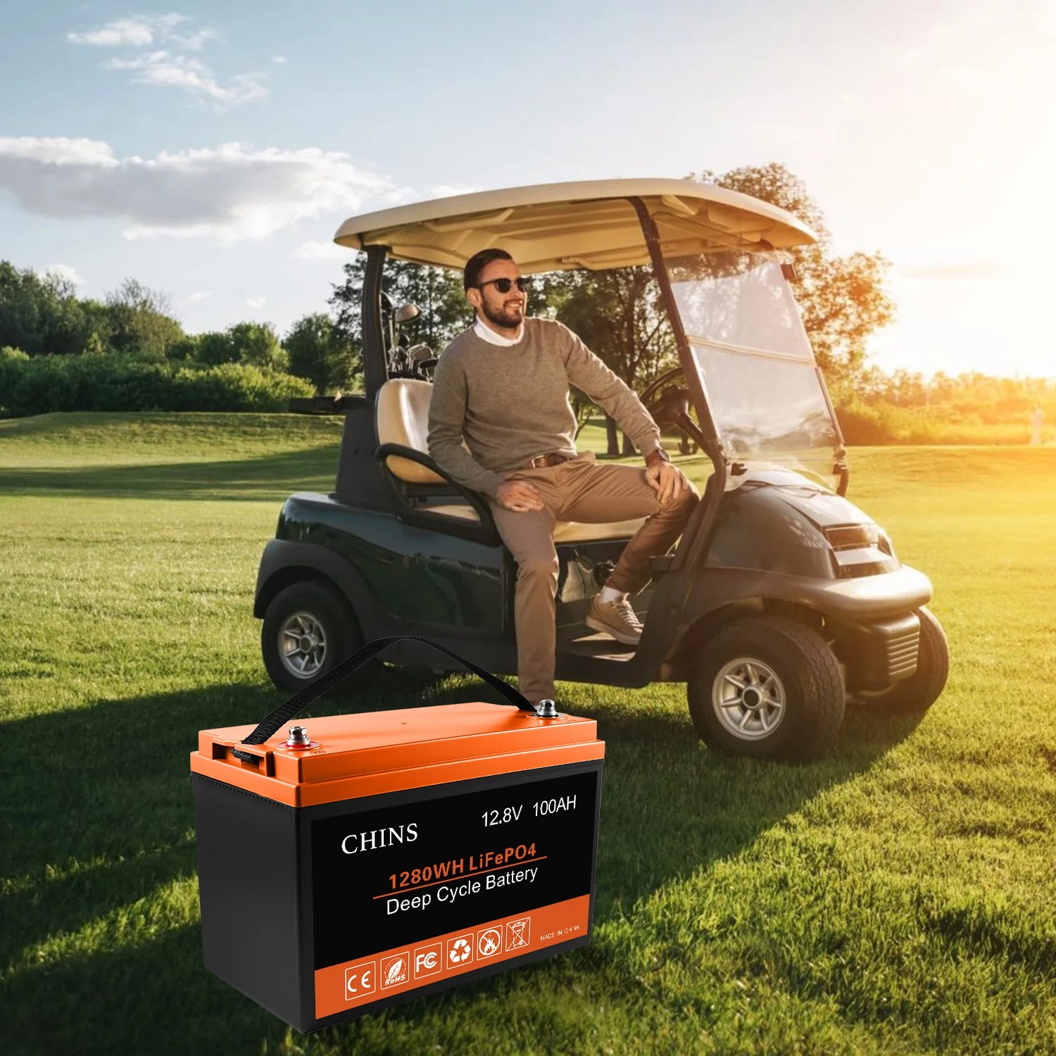 CHINS LiFePO4 Lithium Iron Battery 12V 100Ah for Boat Fishing - Inhomebuy