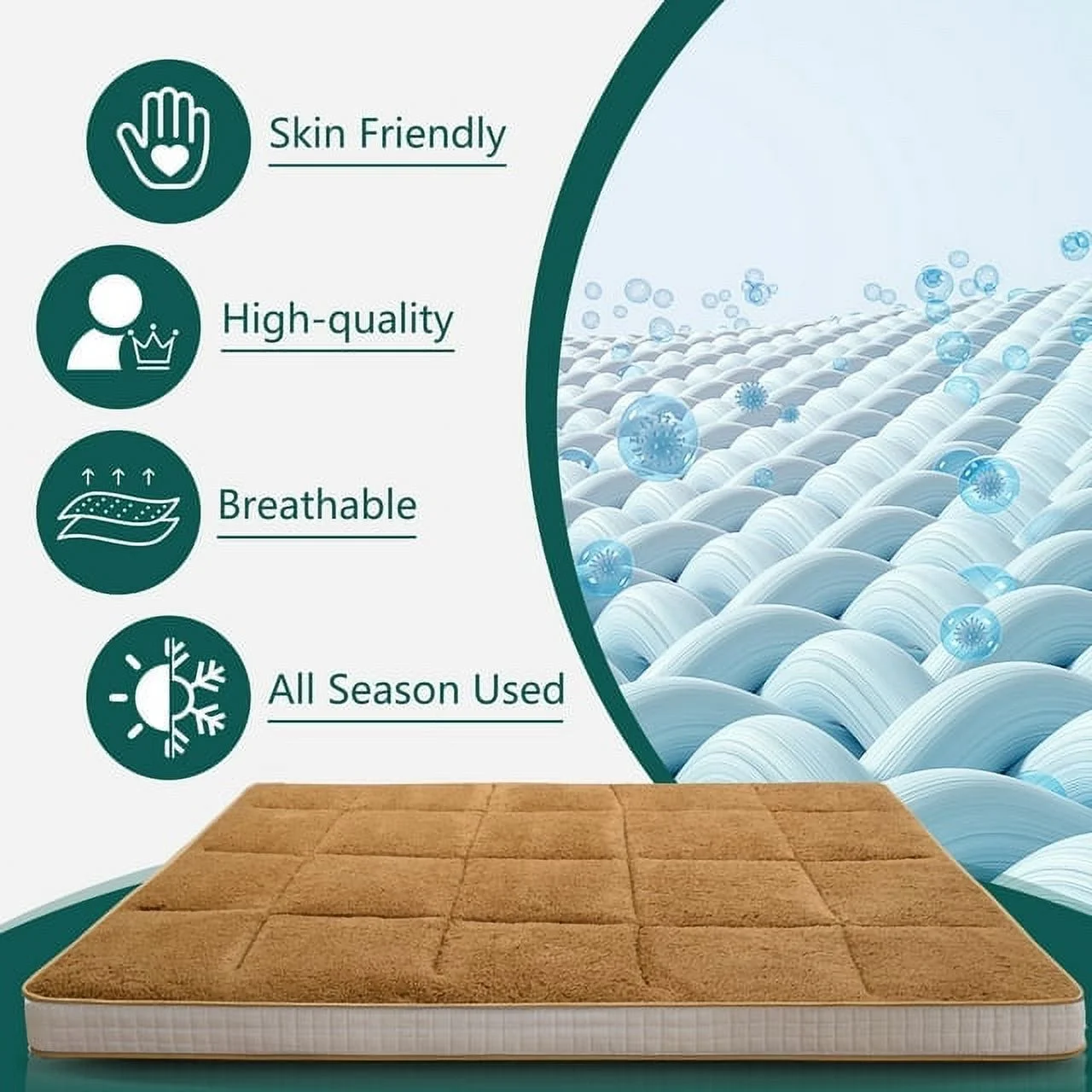 ABORON Japanese Floor Mattress, Upgraded Reversible Winter Futon Mattress Foam Mattress, 4