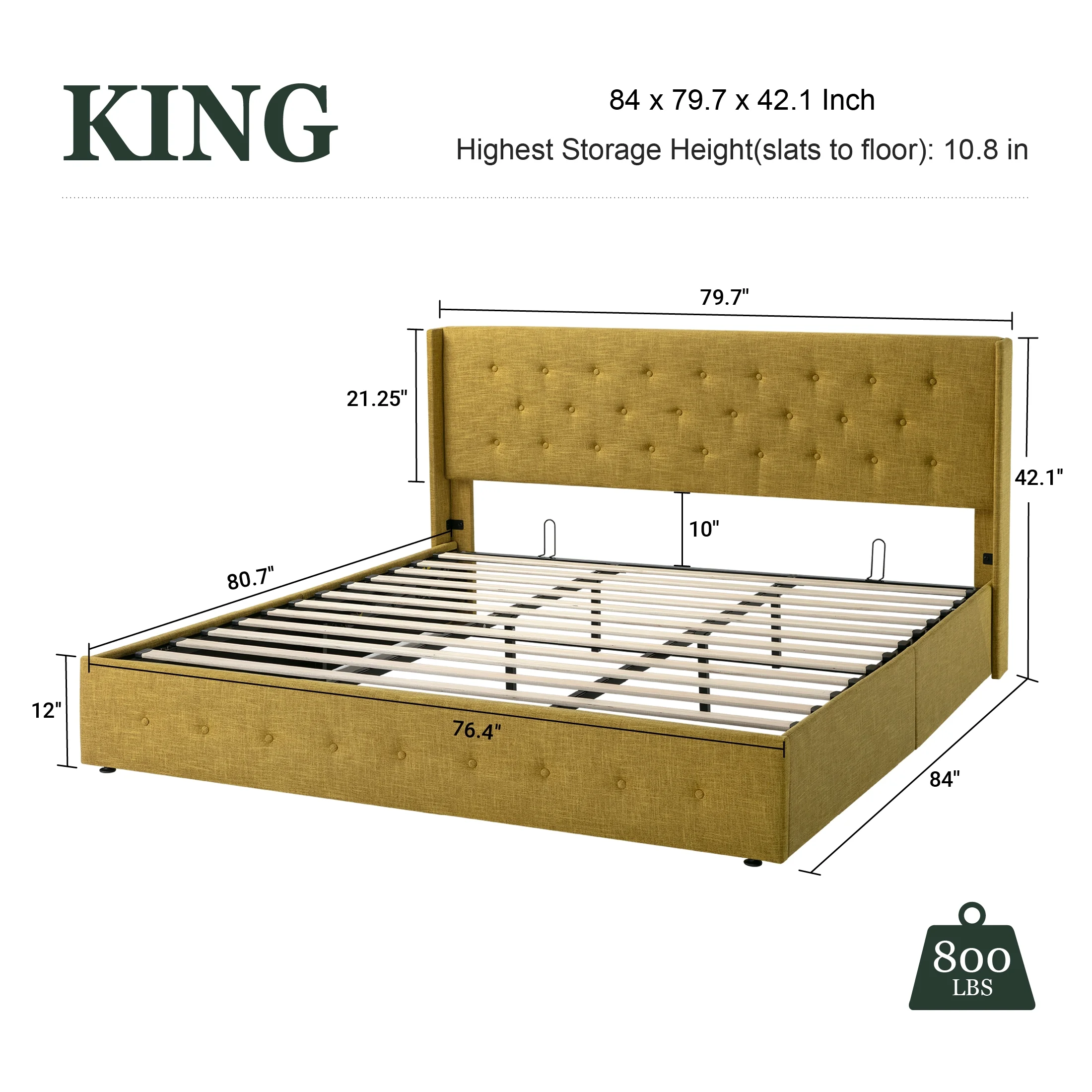 Amolife King Size Upholstered Lift up Storage Platform Bed Frame with Channel Wingback Headboard, Beige, Adult - Inhomebuy