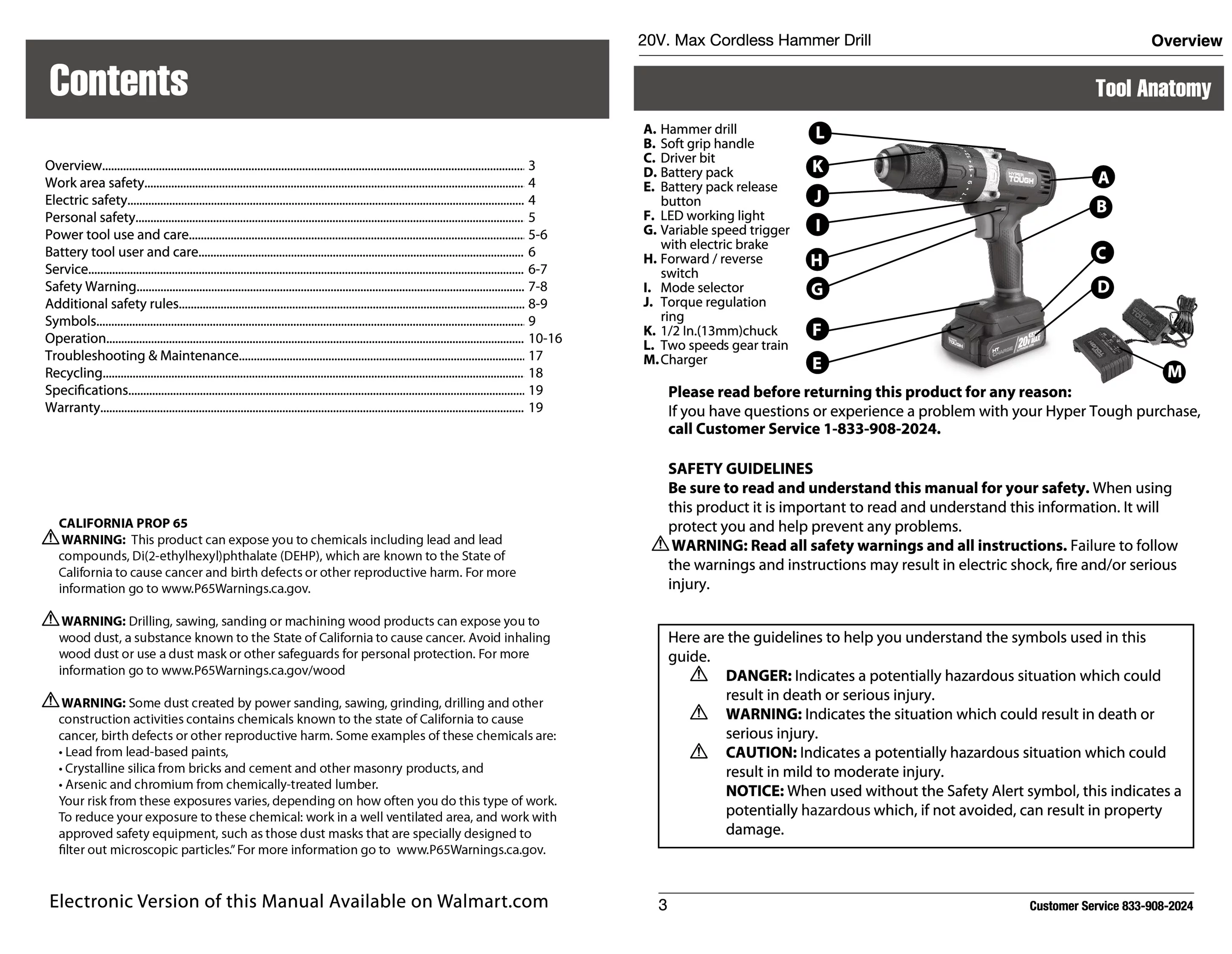 Hyper Tough 20V Max Lithium-Ion Cordless Hammer Drill, 1/2 inch Chuck, 2 Speeds with 1.5Ah Lithium-ion Battery & Charger, Bit Holder & LED Light - Inhomebuy