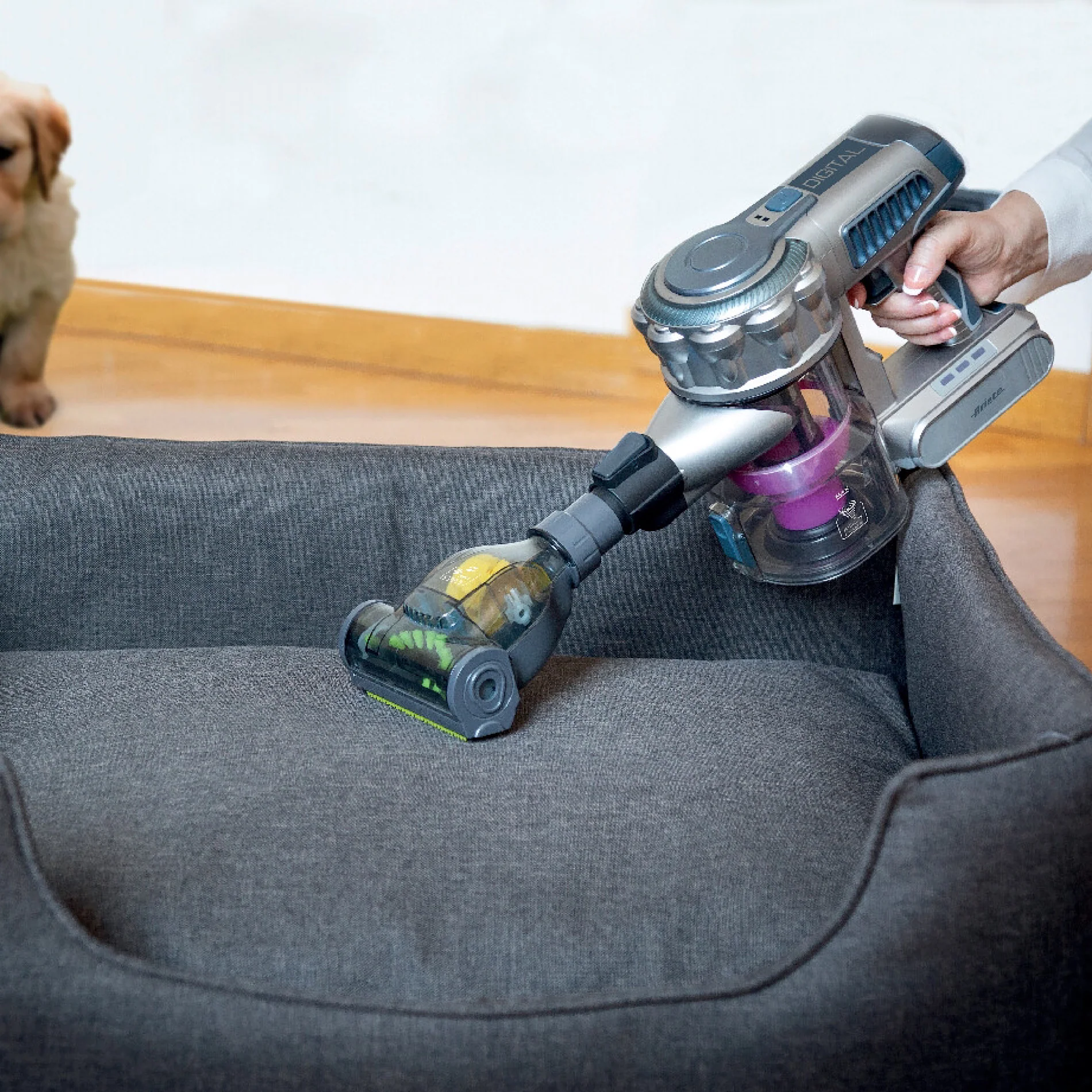 Cordless Electric Broom With Pink Digital Motor 2 In 1 22.2 V - Inhomebuy