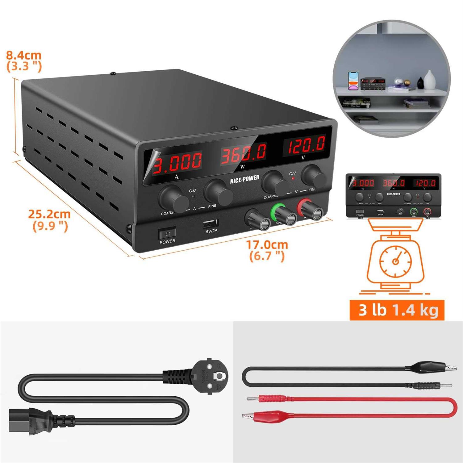 NICE-Power Adjustable DC Power Supply 30v 5A Variable Switching Regulated High Precision 4-Digits LED Display 5V/2A USB Port Output & Input Power - Inhomebuy