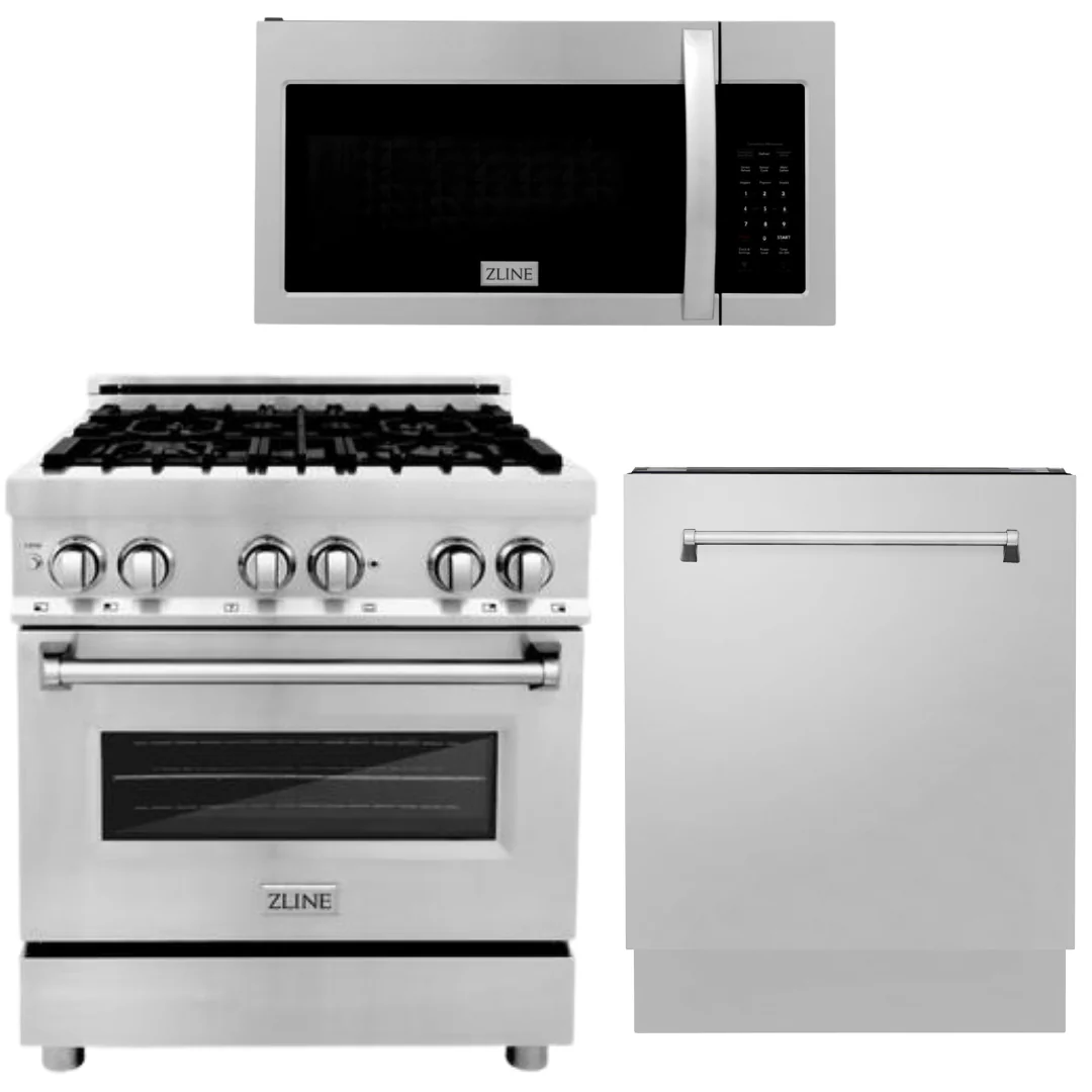 ZLINE 30 in. Dual Fuel Range, Over-the-Range Microwave, Dishwasher Appliance Package, 3KP-RAOTR30-DWV - Inhomebuy