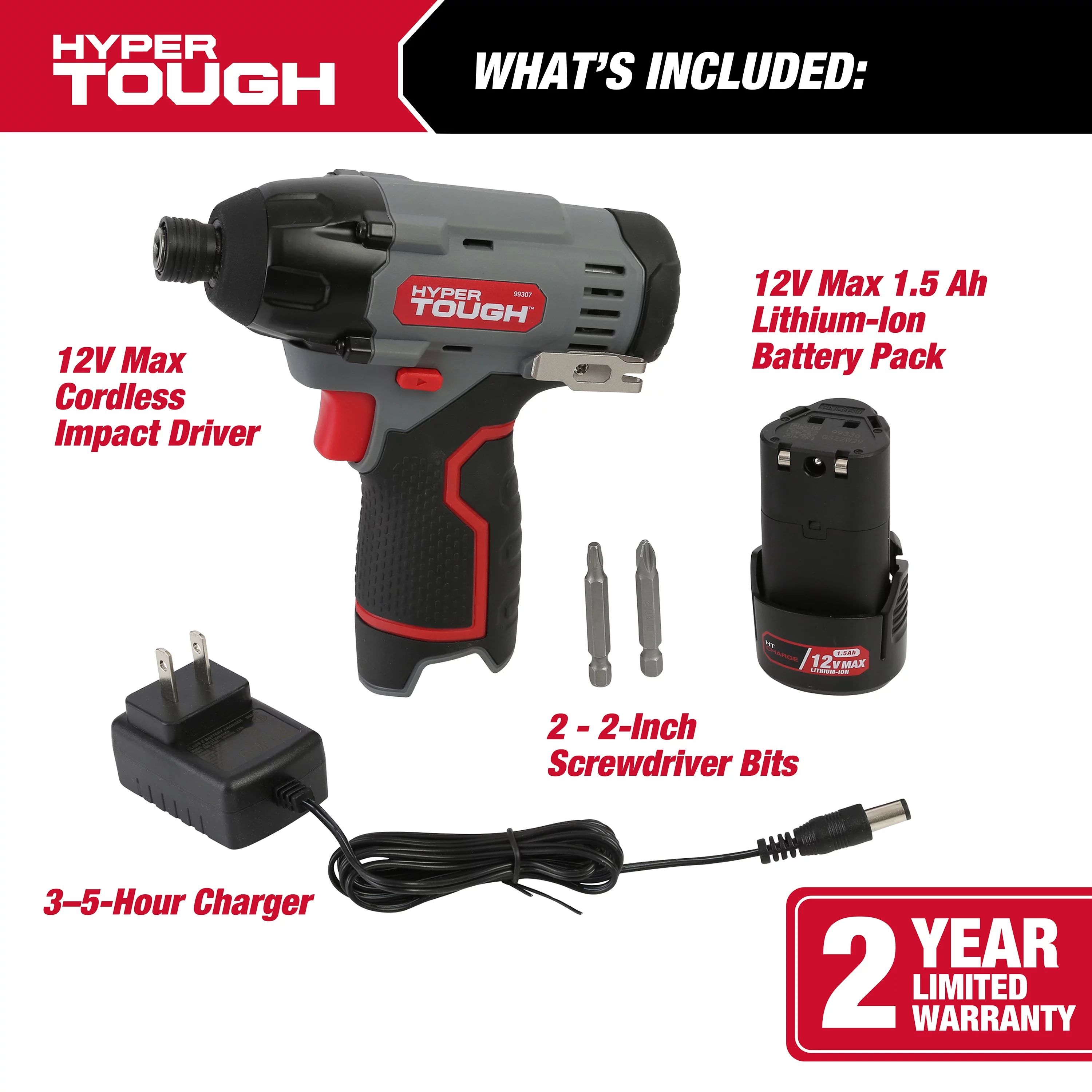 Hyper Tough 12V Max* Lithium-Ion Cordless Impact Driver with 1.5Ah Battery and Charger, Model 99307 - Inhomebuy