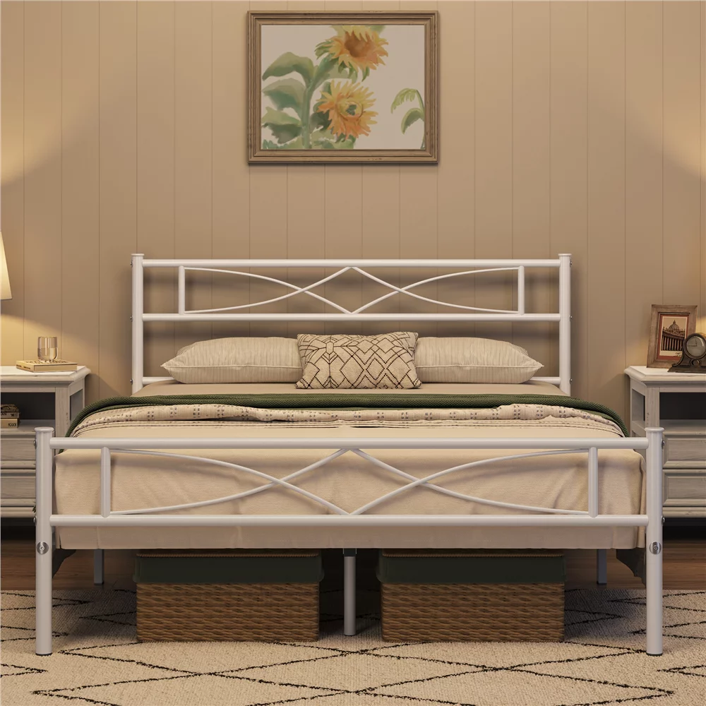 Topeakmart Metal Twin Bed Frame with Curved Design Headboard and Footboard, Black - Inhomebuy