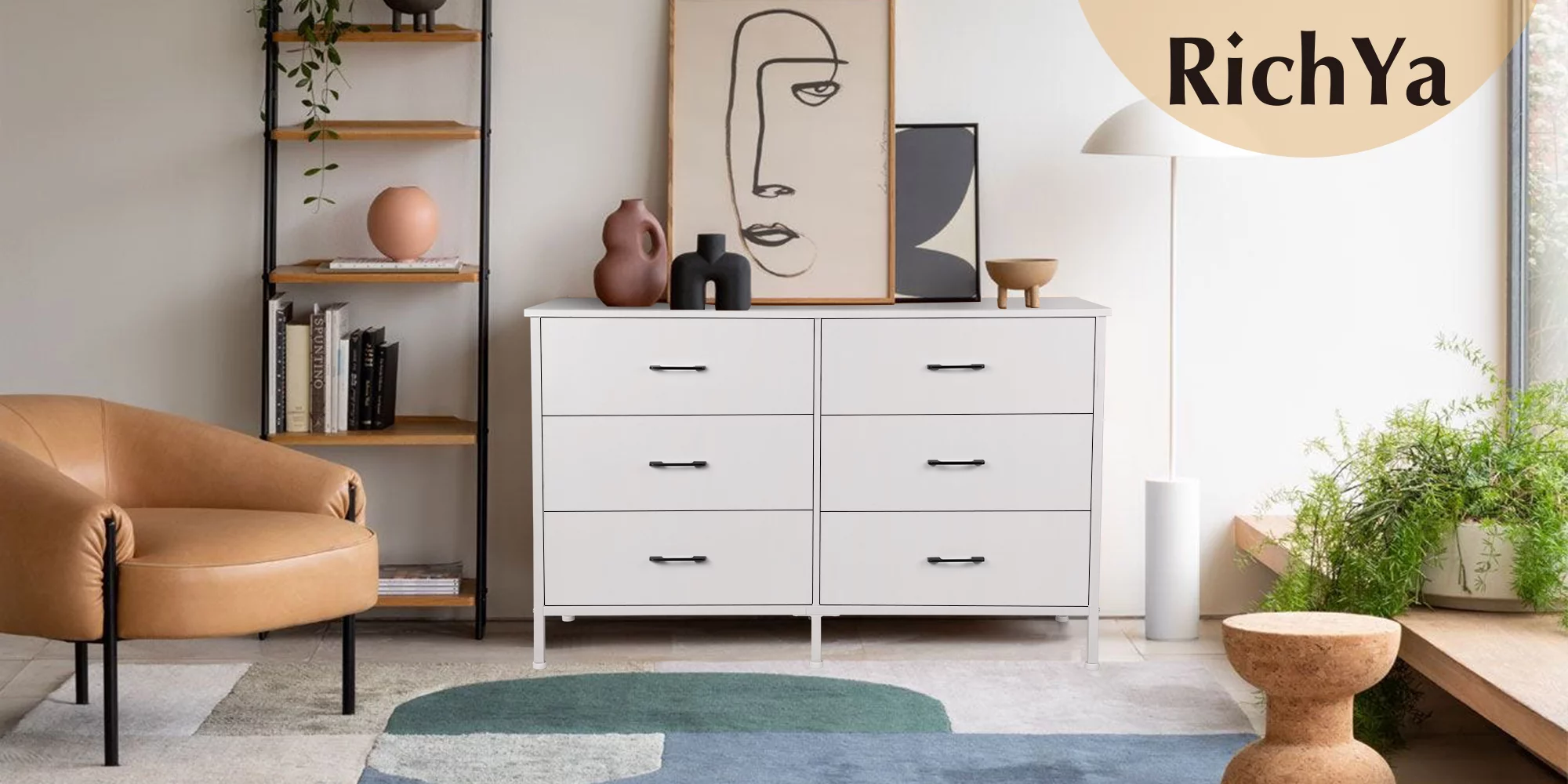 47.3'' Drawer Dresser Chest of 6 Drawers, Storage Dresser Tower for Bedroom, Living Room, Hallway, Nursery, White Storage Cabinet Wooden Dresser with Steel Frame, White - Inhomebuy