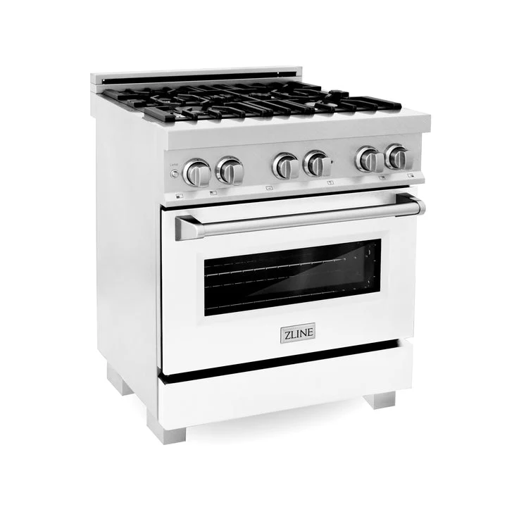 ZLINE 30 in. Professional Gas Burner/Electric Oven in DuraSnow® Stainless with White Matte Door, RAS-WM-30 - Inhomebuy