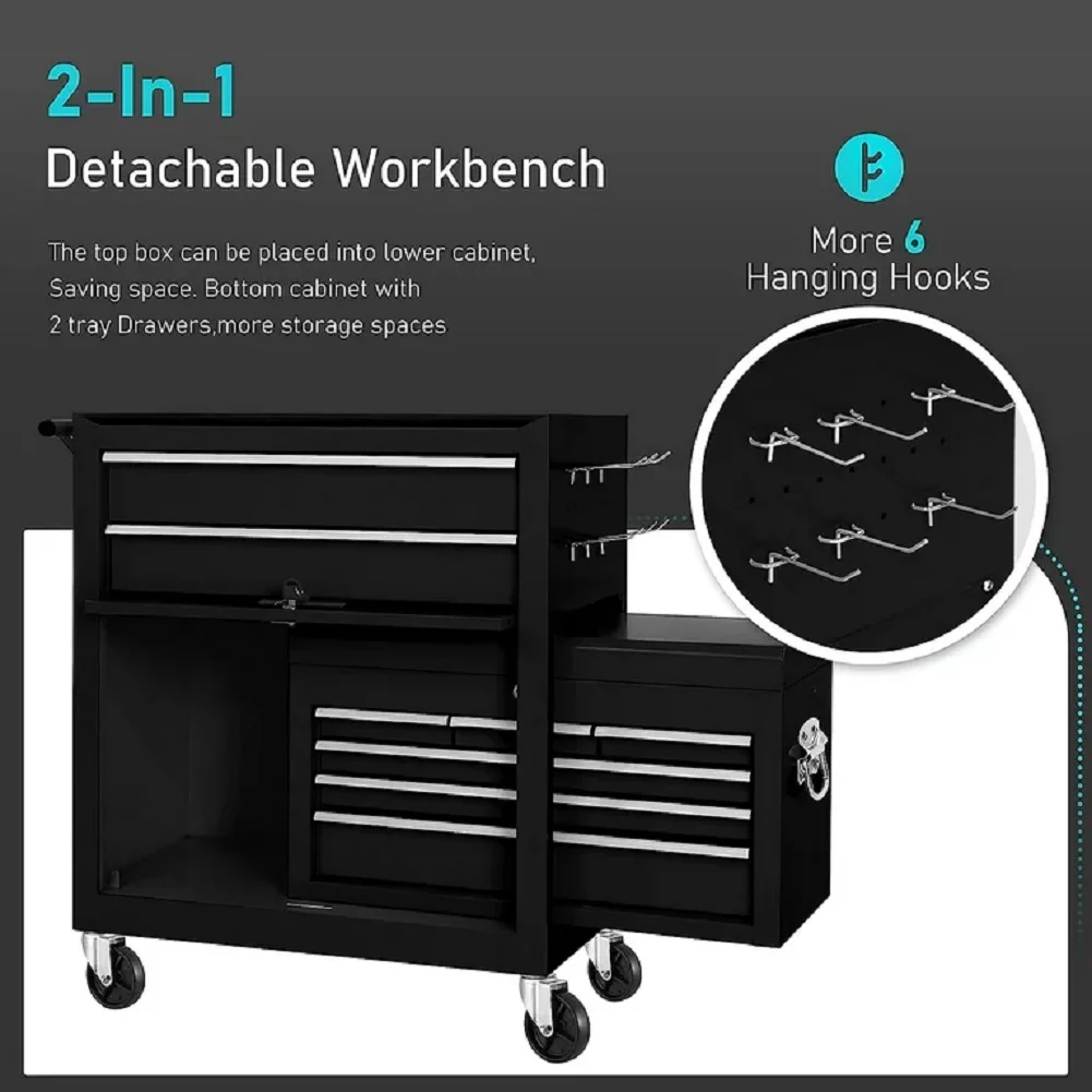 2-IN-1  Tool Chest & Cabinet, Large Capacity 8-Drawer Rolling Tool Box Organizer with Wheels Lockable, Red - Inhomebuy