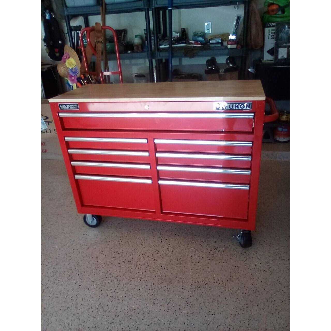 Yukon 46 in. 9-Drawer Mobile Storage Cabinet with Solid Wood Top - Inhomebuy