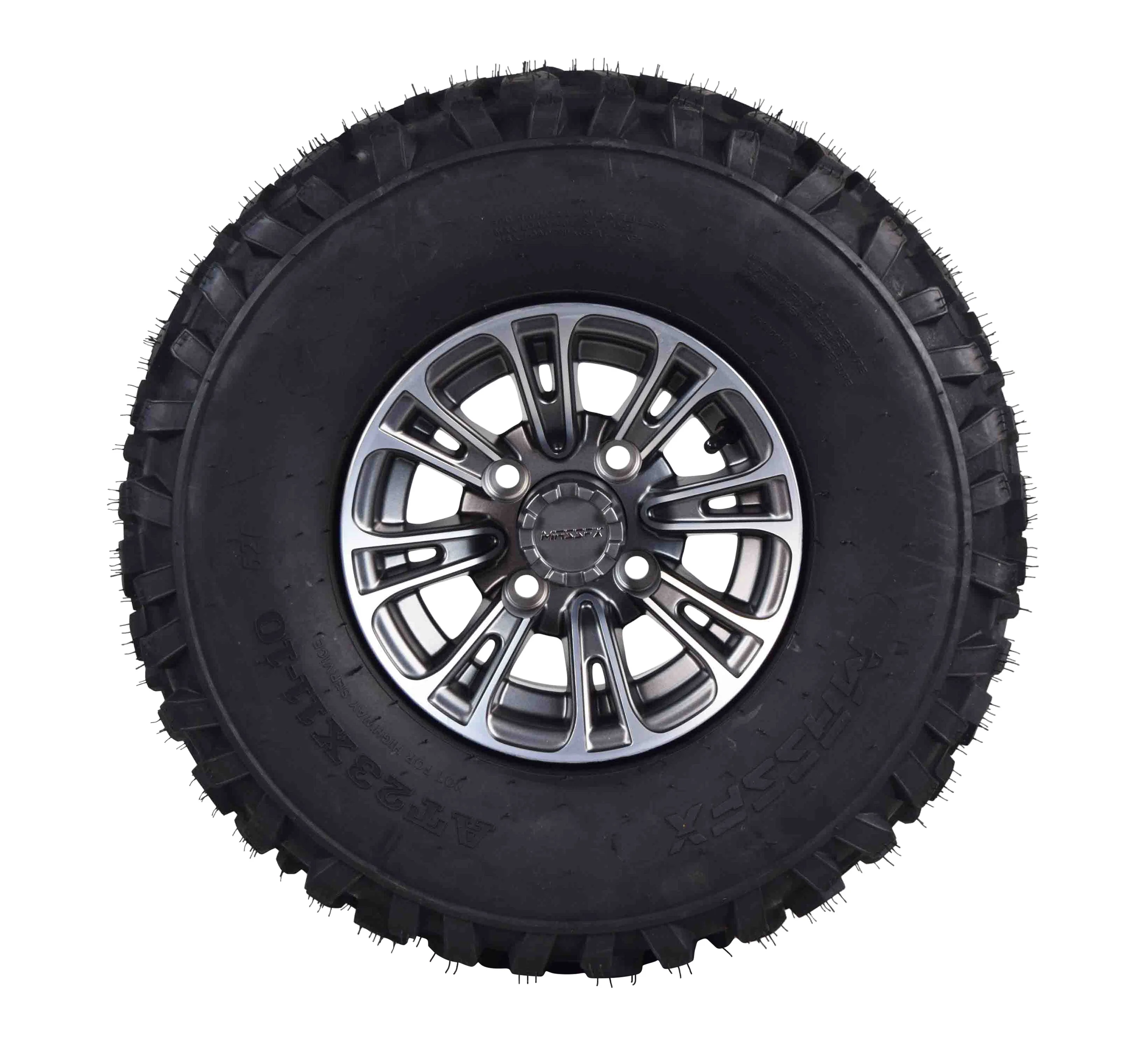 MASSFX 23x11-10 6 Ply Golf Cart Tire 23x11x10 & Gun Metal Wheel Kit A238 10x7 4/101.6 - Inhomebuy