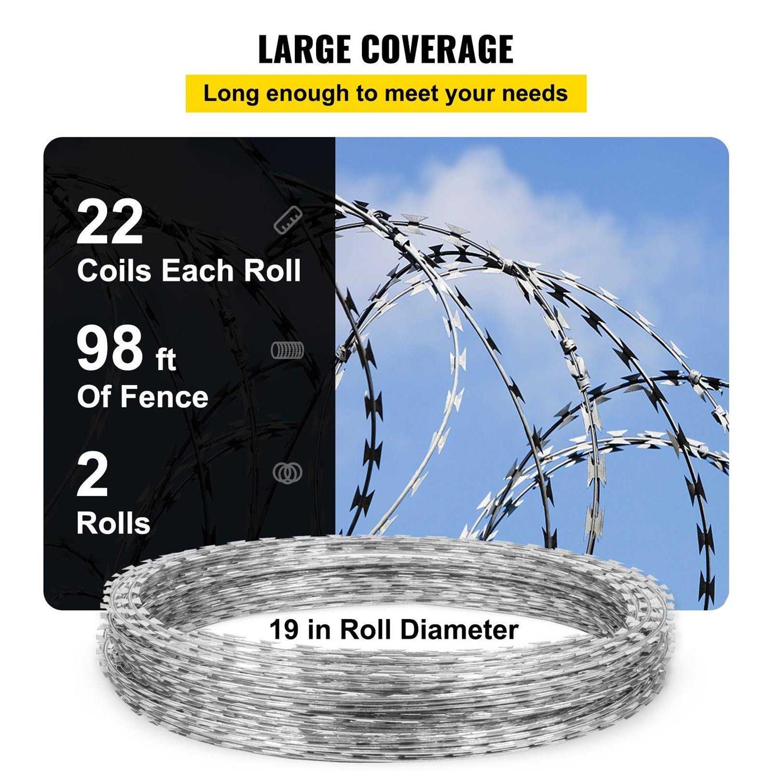 VEVOR Razor Wires Razor Barbed Wire Coils 49 ft Per Roll Razor Wire Fencing Razor Fence - Inhomebuy