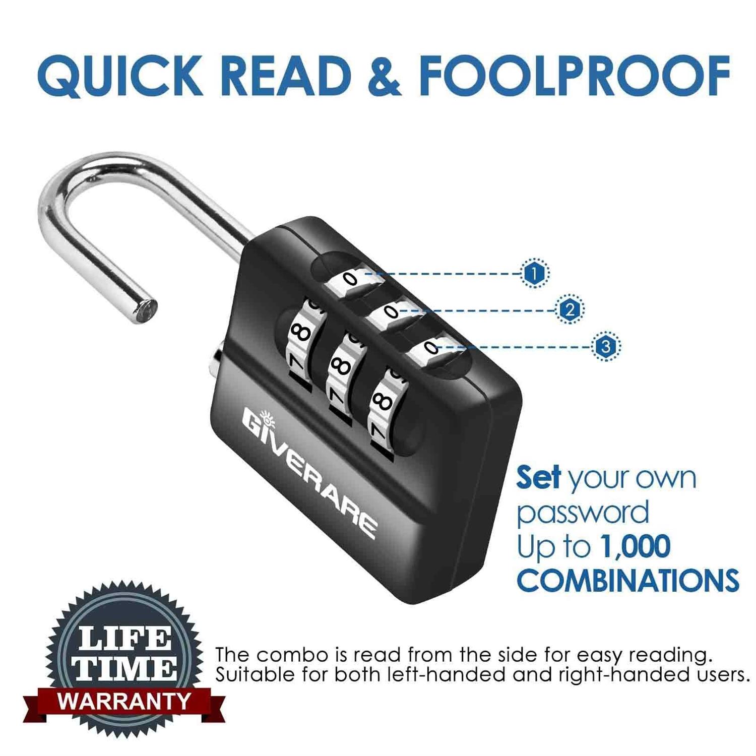 GIVERARE Combination Lock 4-Digit Padlock Keyless - Inhomebuy