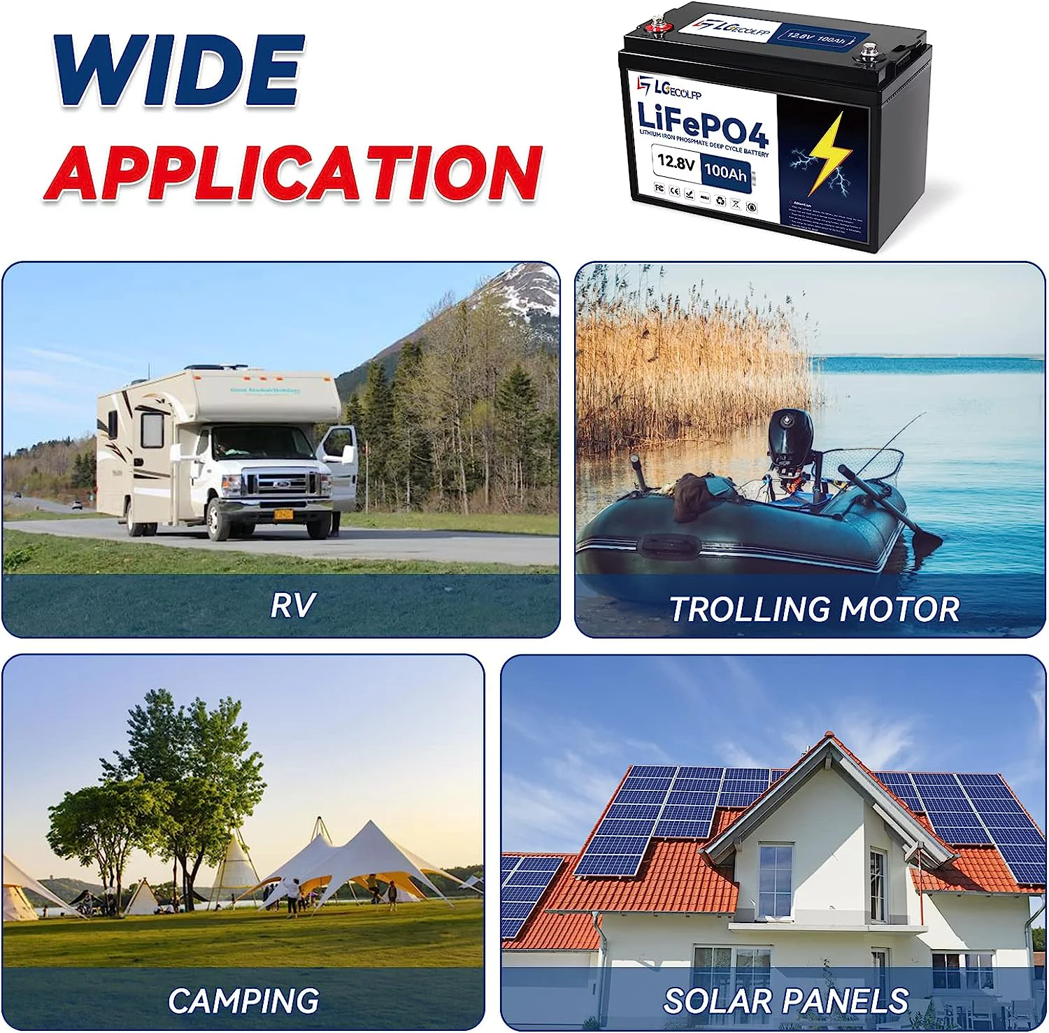 LGECOLFP 12V 100Ah LiFePO4 Lithium Iron Phosphate Battery for Deep RV Marine Solar System 100A BMS - Inhomebuy