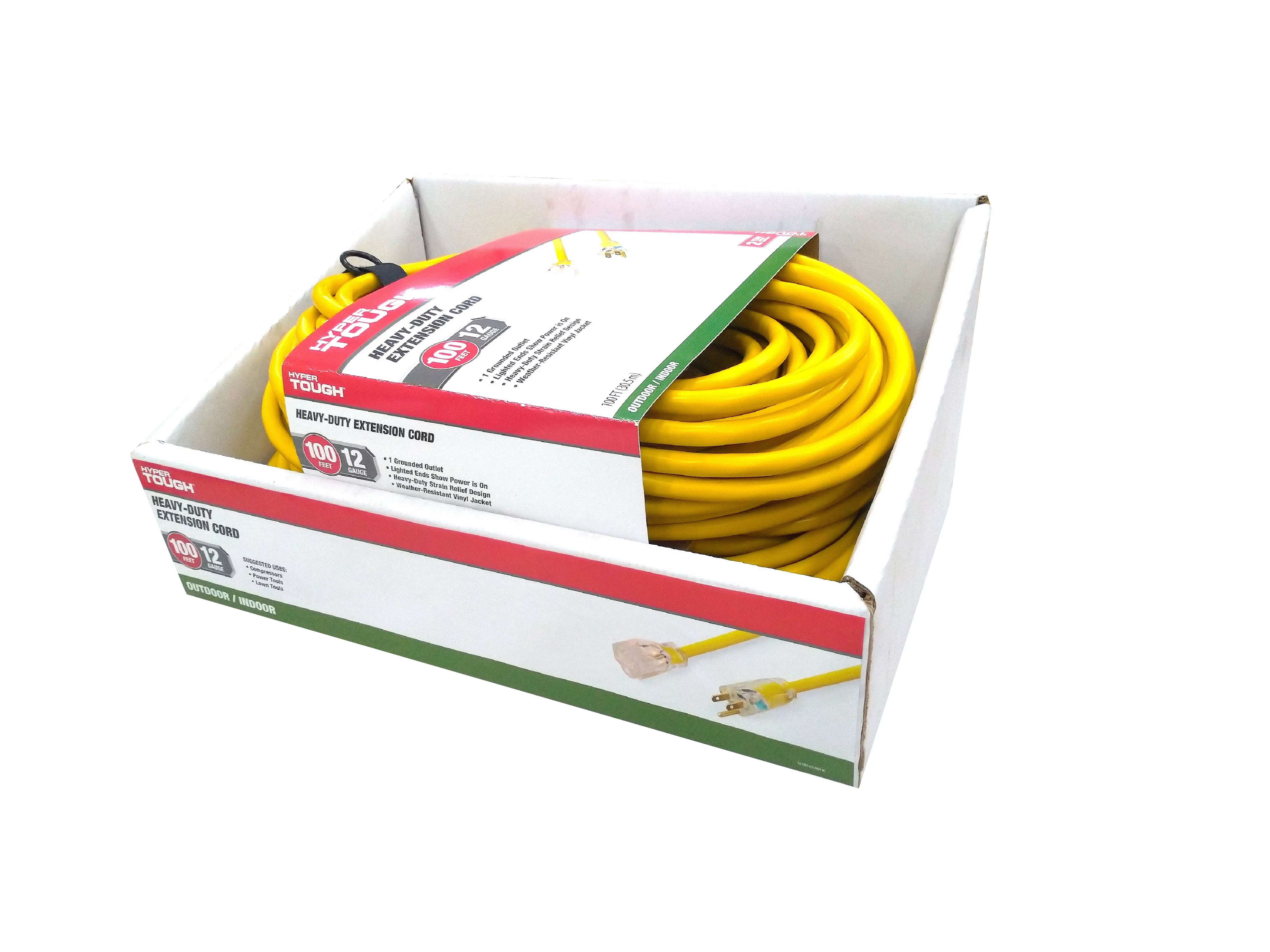 Hyper Tough 12AWGX3C 100ft Indoor and Outdoor Heavy Duty Yellow Vinyl Extension Cord - Inhomebuy