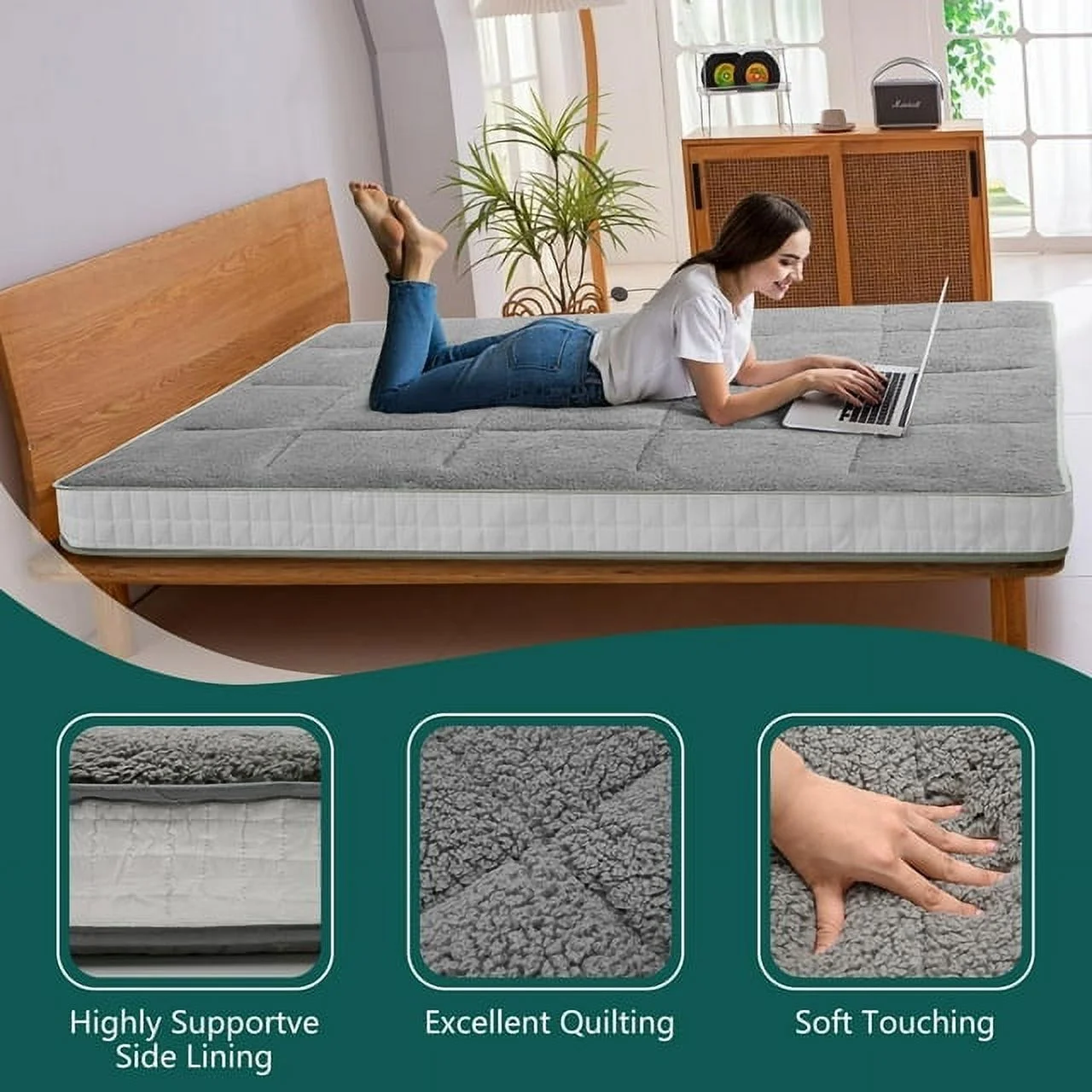 ABORON Japanese Floor Mattress, Upgraded Reversible Winter Futon Mattress Foam Mattress, 4