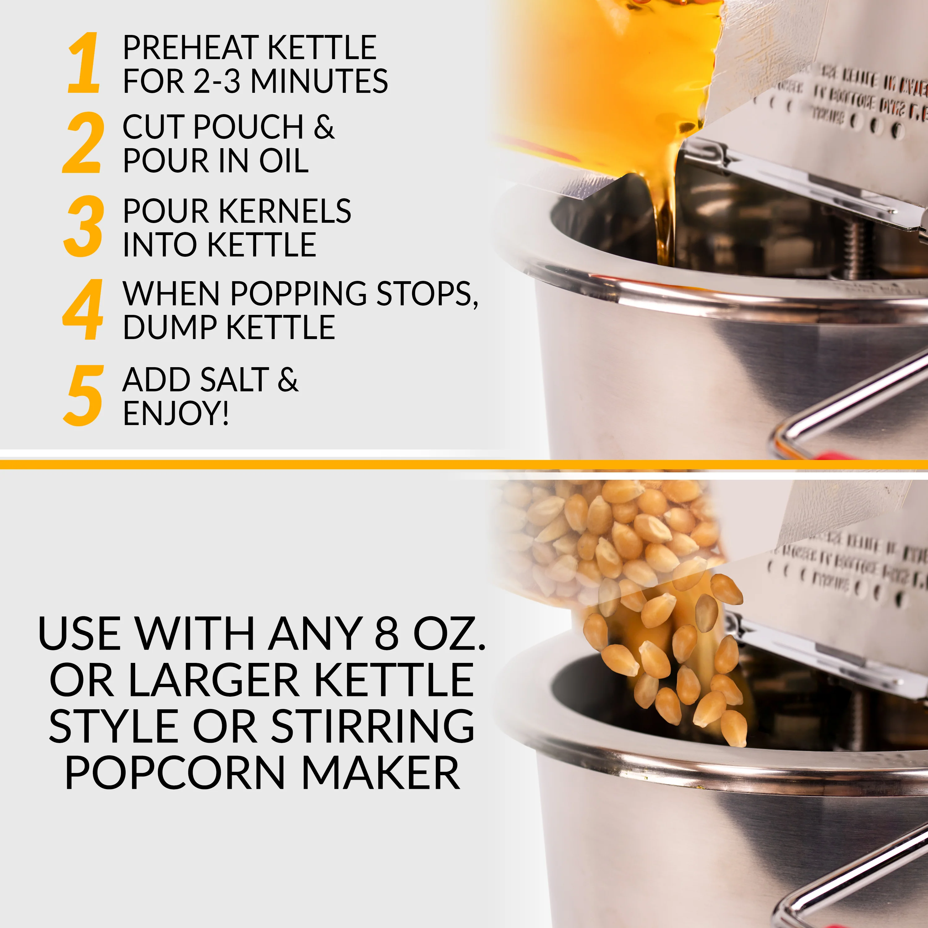 Best Tasting Premium 8-Ounce Popcorn, Oil & Seasoning Salt All-In-One Packs - 24 Count - Inhomebuy