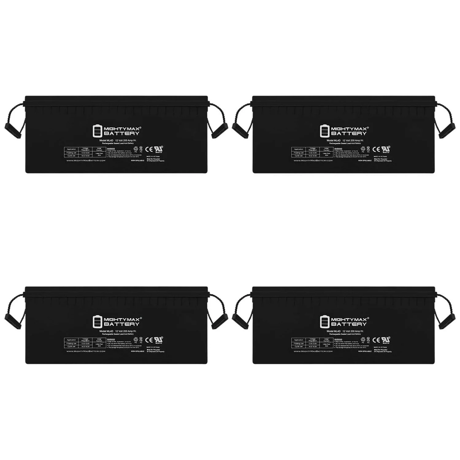 12v 200ah Battery Replacement for Solar Power - Deep Cycle - 4 Pack - Inhomebuy
