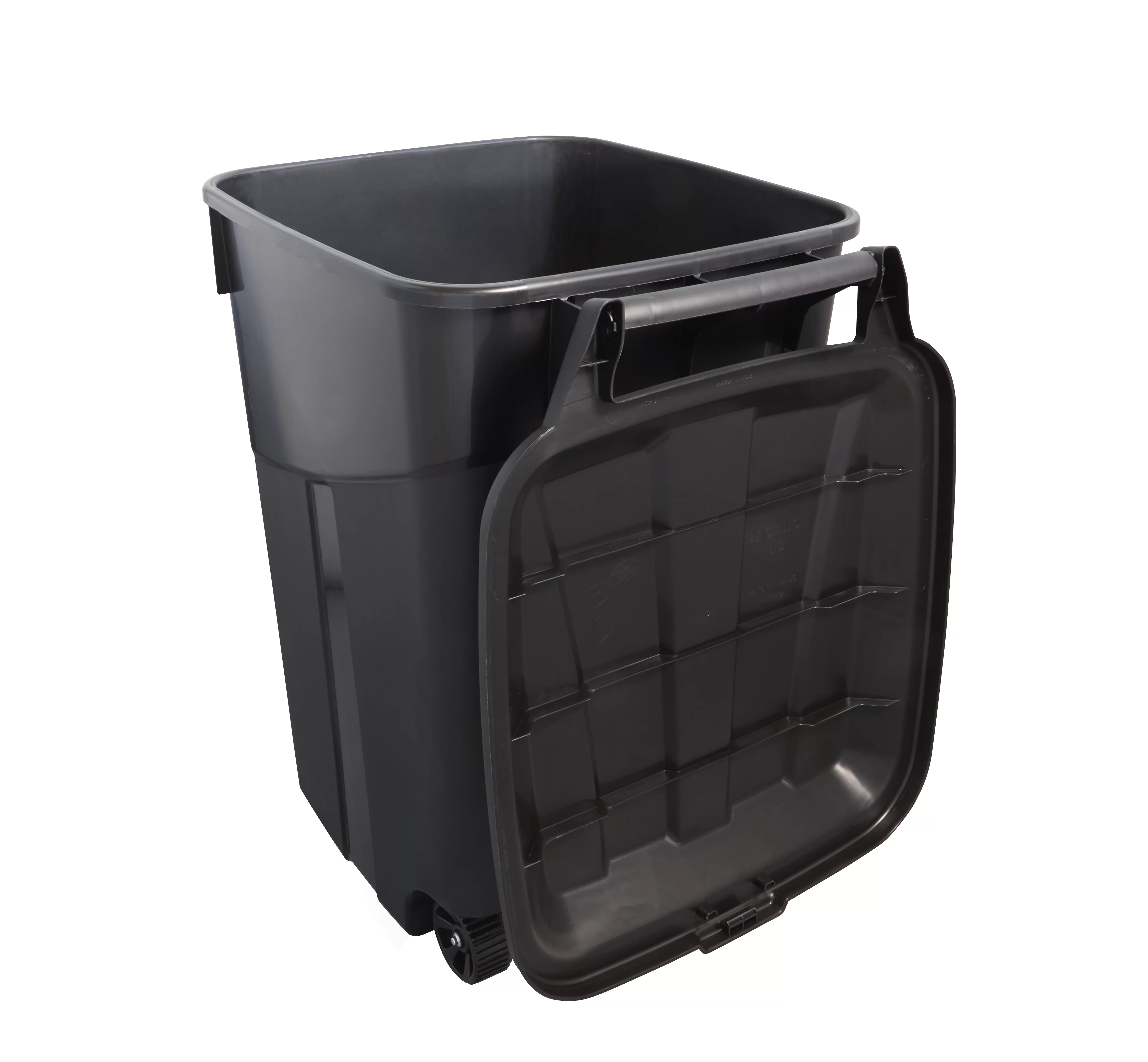 Hyper Tough 45 Gallon Wheeled Heavy Duty Plastic Garbage Can, Attached Lid, Black - Inhomebuy