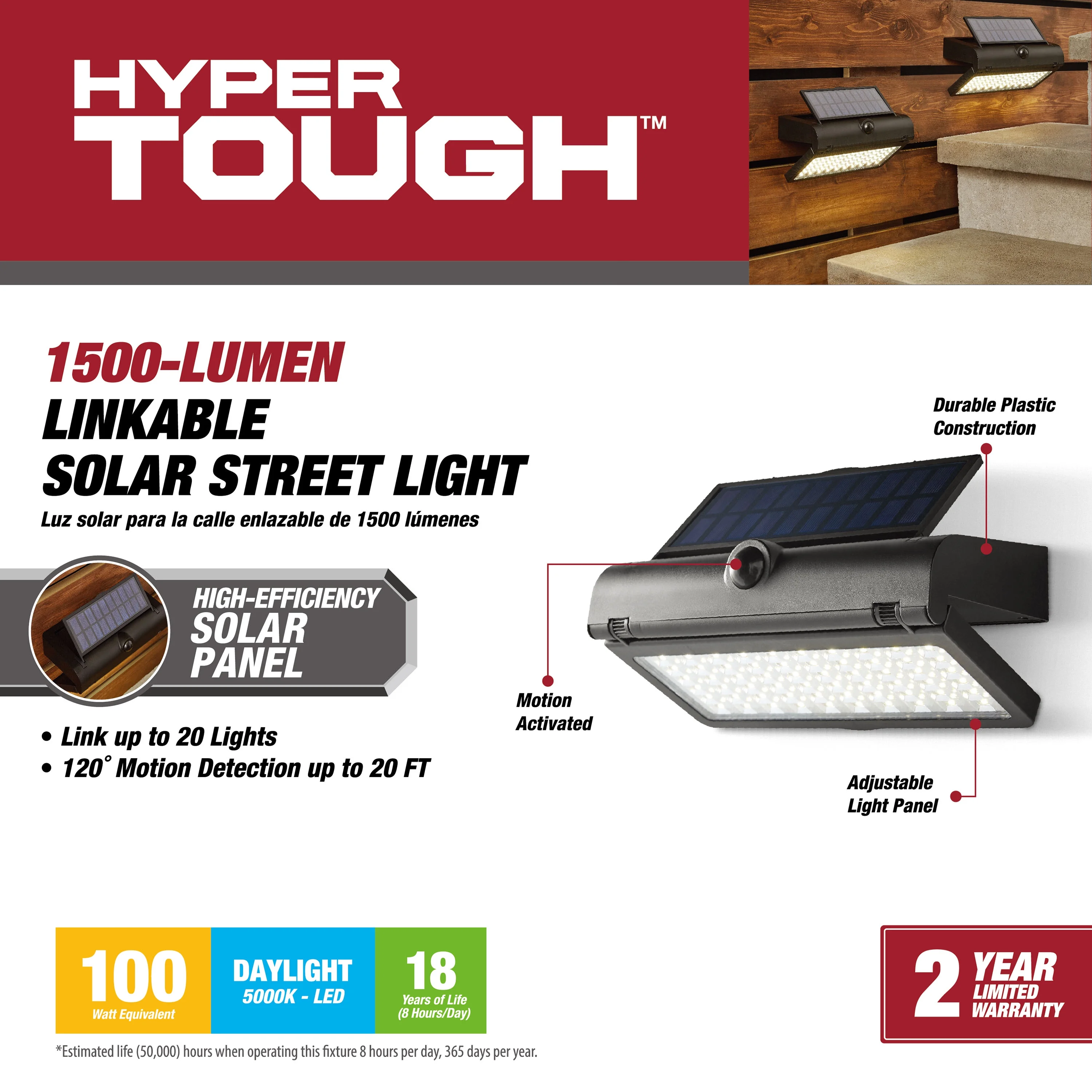Hyper Tough 1500 Lumen LED Motion Activated Solar Path Light,Durable Plastic Construction - Inhomebuy