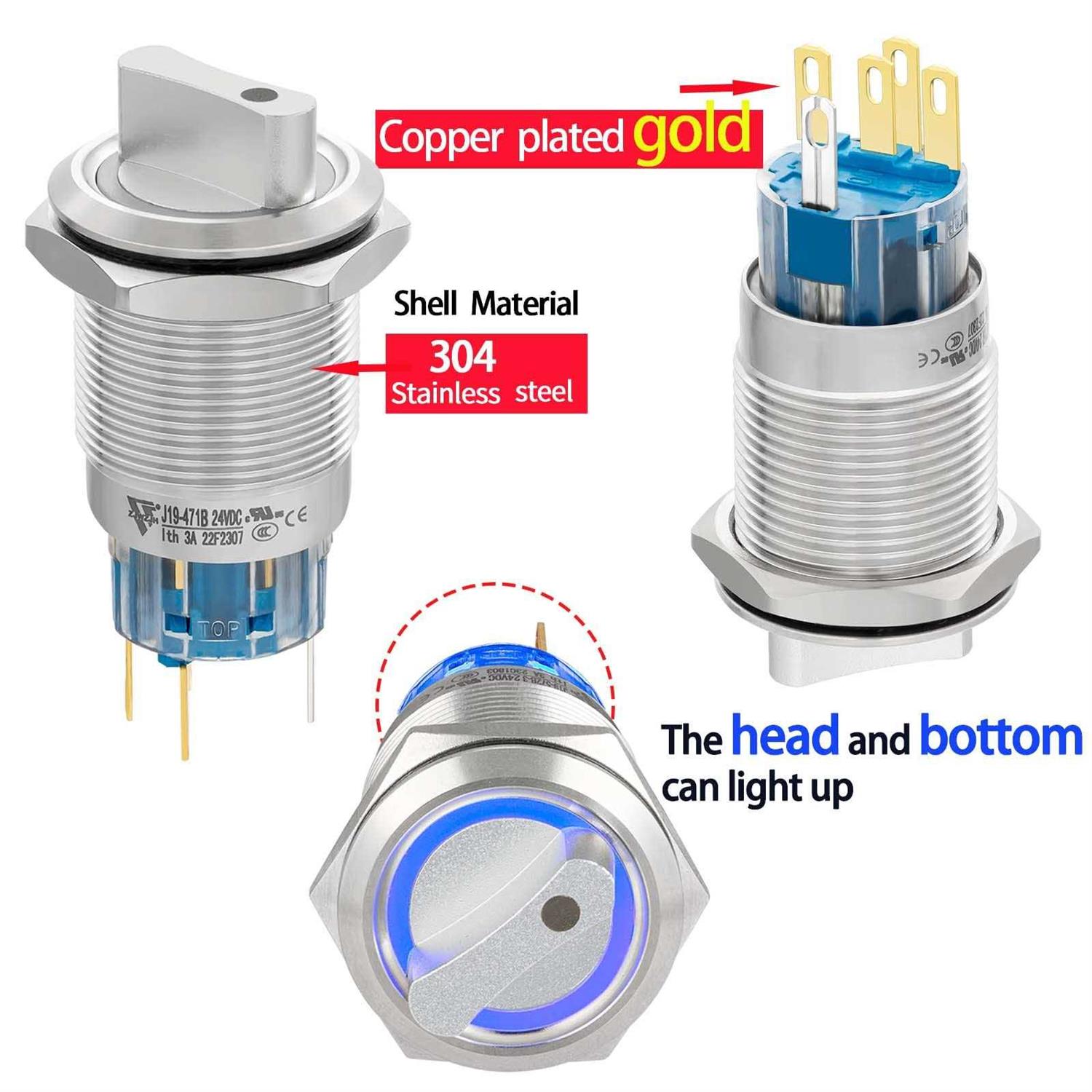 ZJWZJH Rotary Switch 19mm Positions LED Light - Inhomebuy