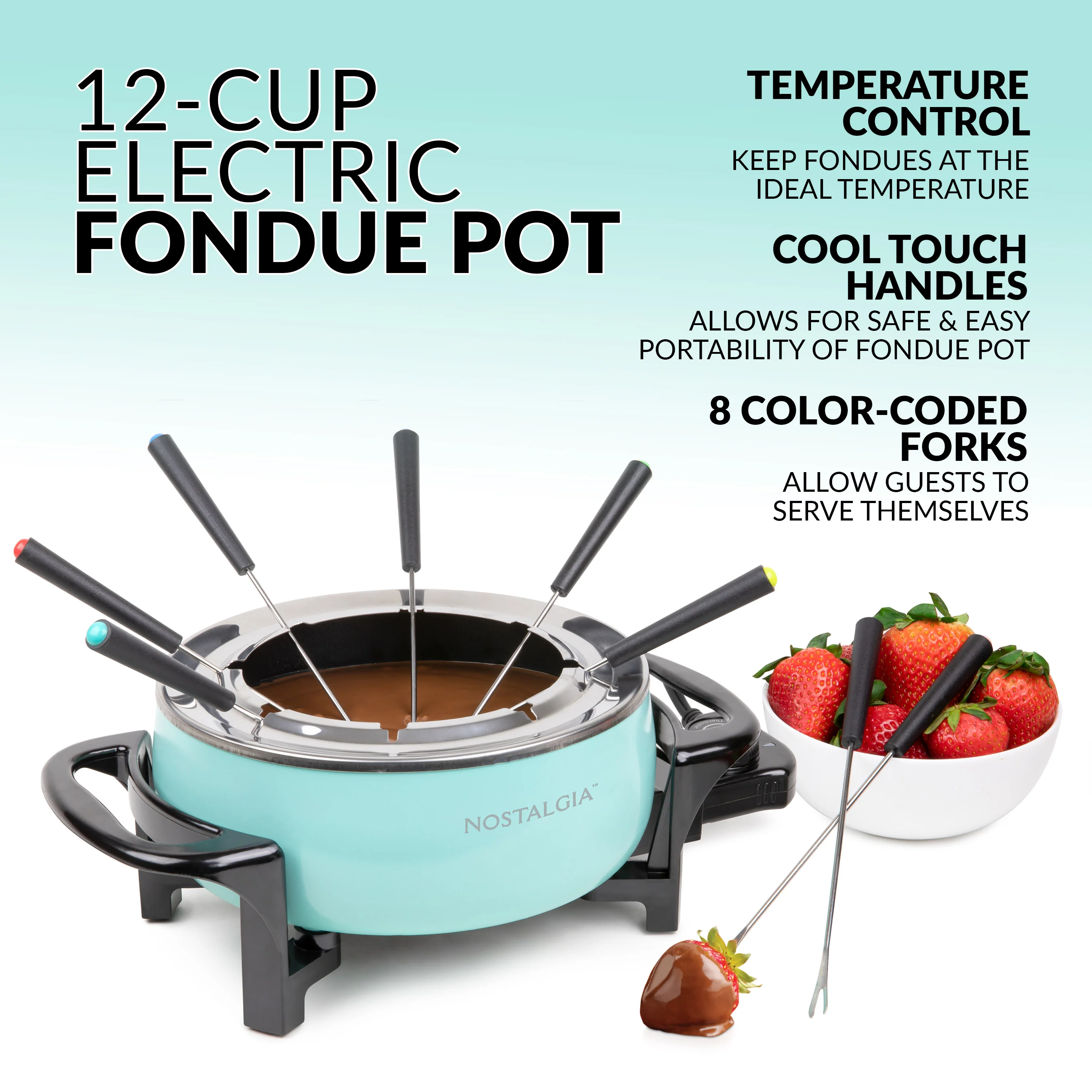 Nostalgia 12-Cup Electric Fondue Pot, Aqua - Inhomebuy