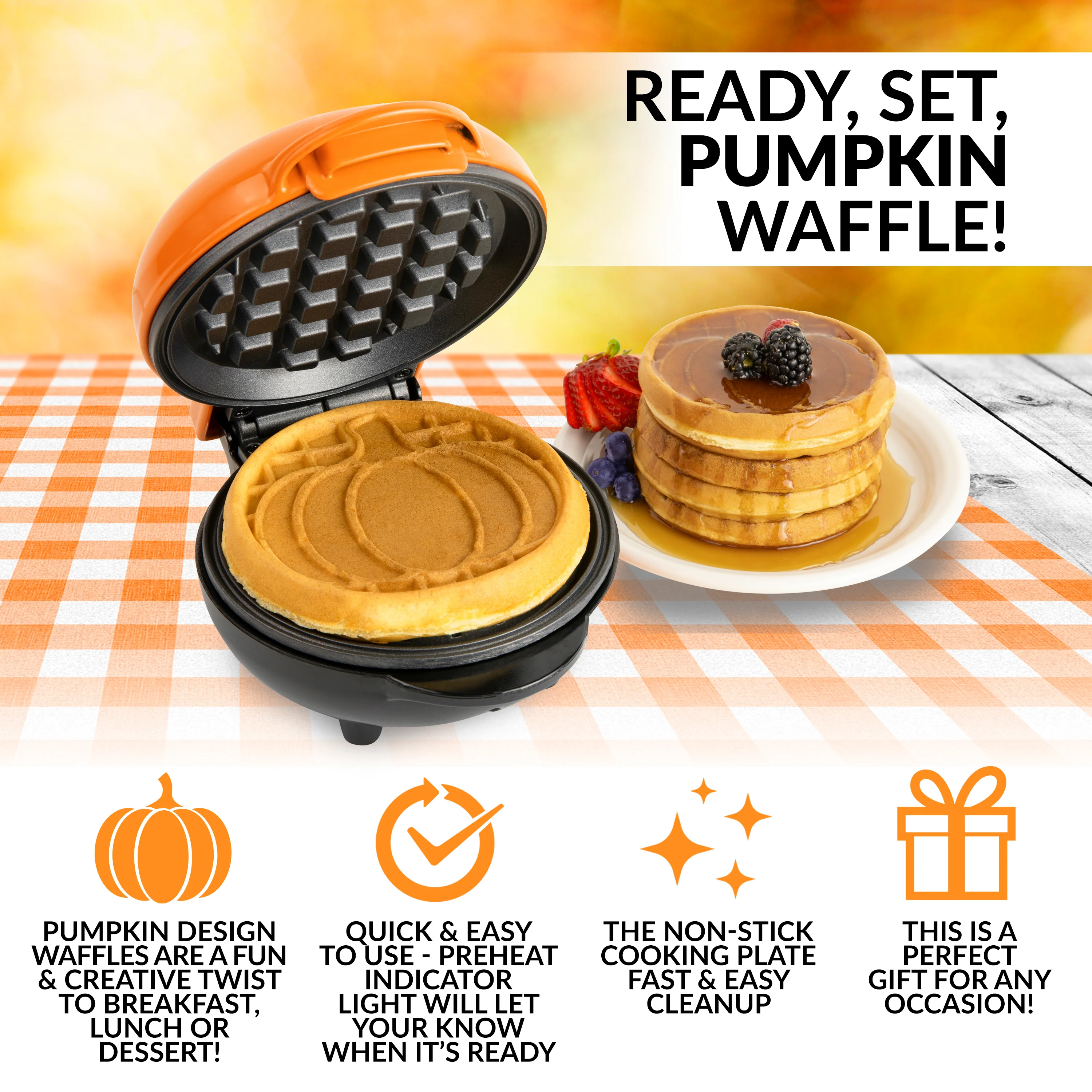 MyMini Personal Electric Pumpkin Waffle Maker - Inhomebuy