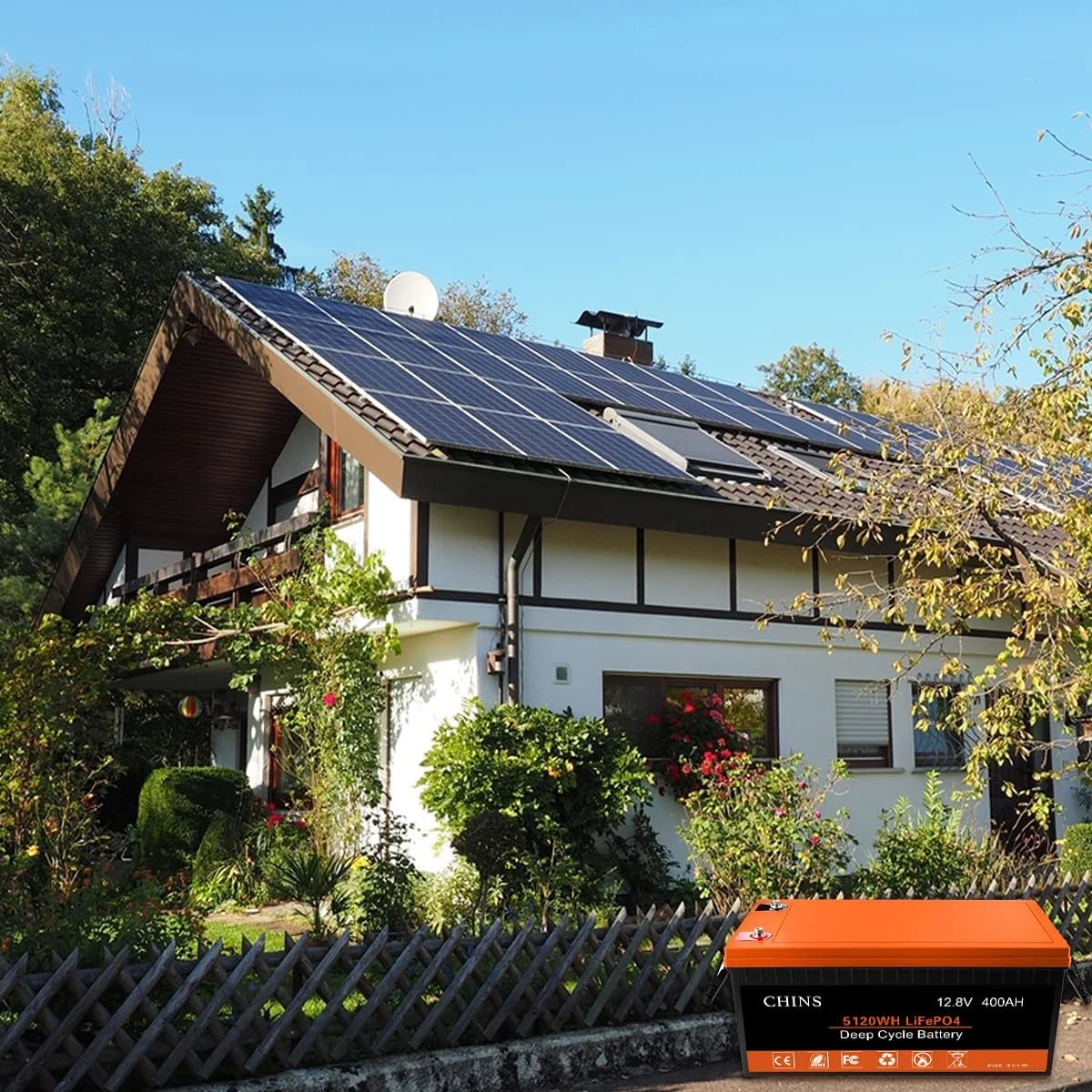 CHINS Smart LiFePO4 Lithium Iron Battery 12.8V 100Ah for Boat Fishing - Inhomebuy