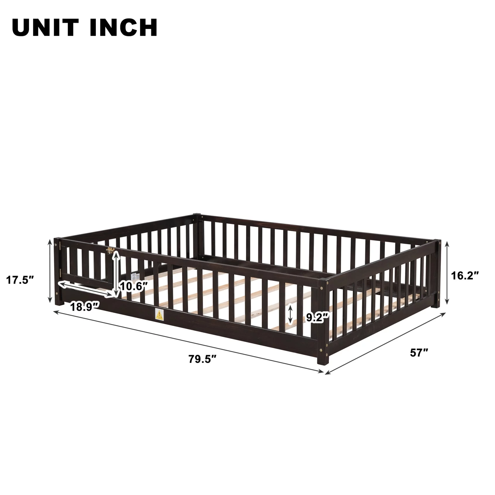 Twin Floor Bed Frame for Toddler, Montessori Floor Bed with Fence and Wood Slats, Low Wood Platform Beds for Girls Boys Kids Happy Time, White - Inhomebuy