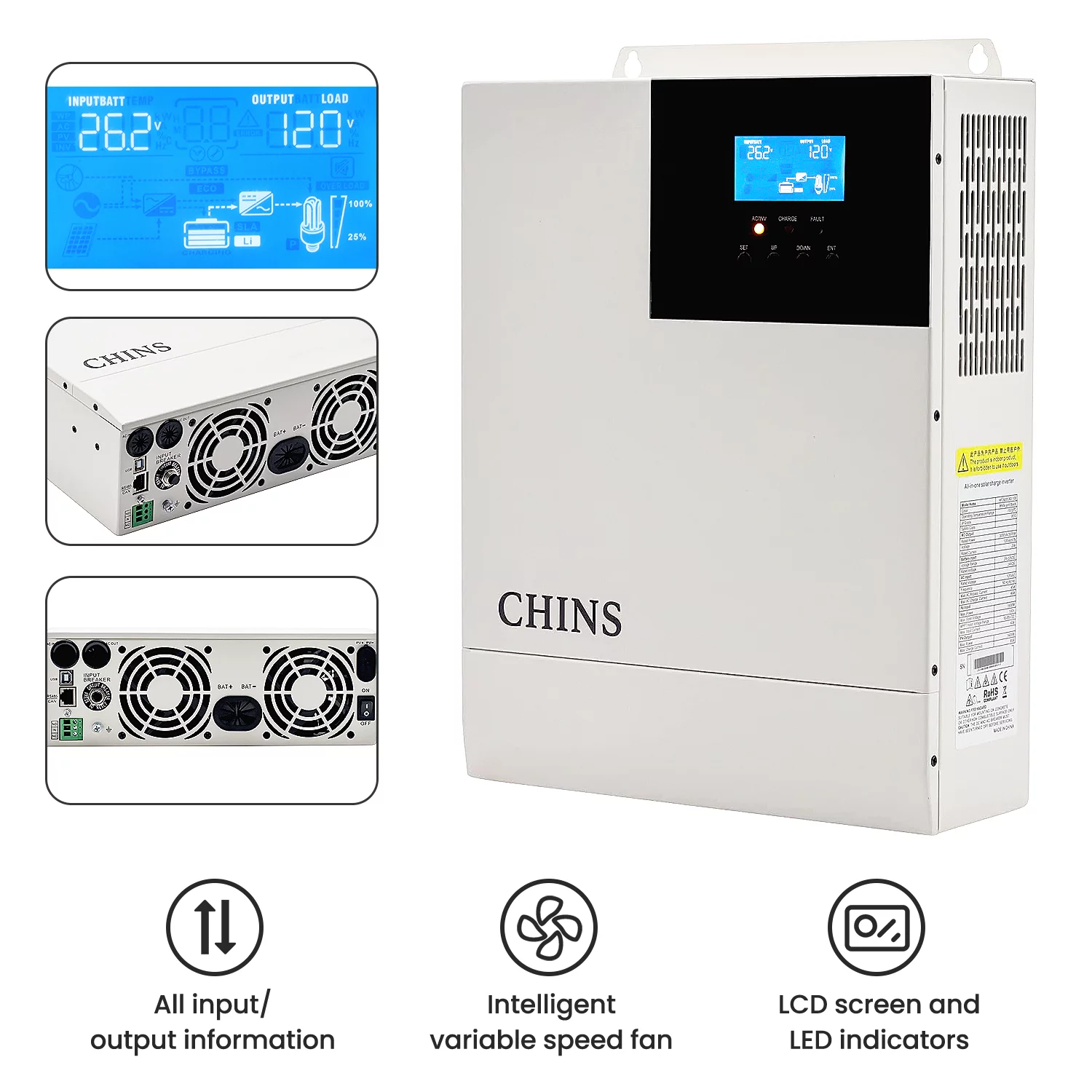 CHINS 24V 3000Watt All-in-One Solar Charger Inverter Suitable for 24V Lead-Acid/Lithium Battery - Inhomebuy