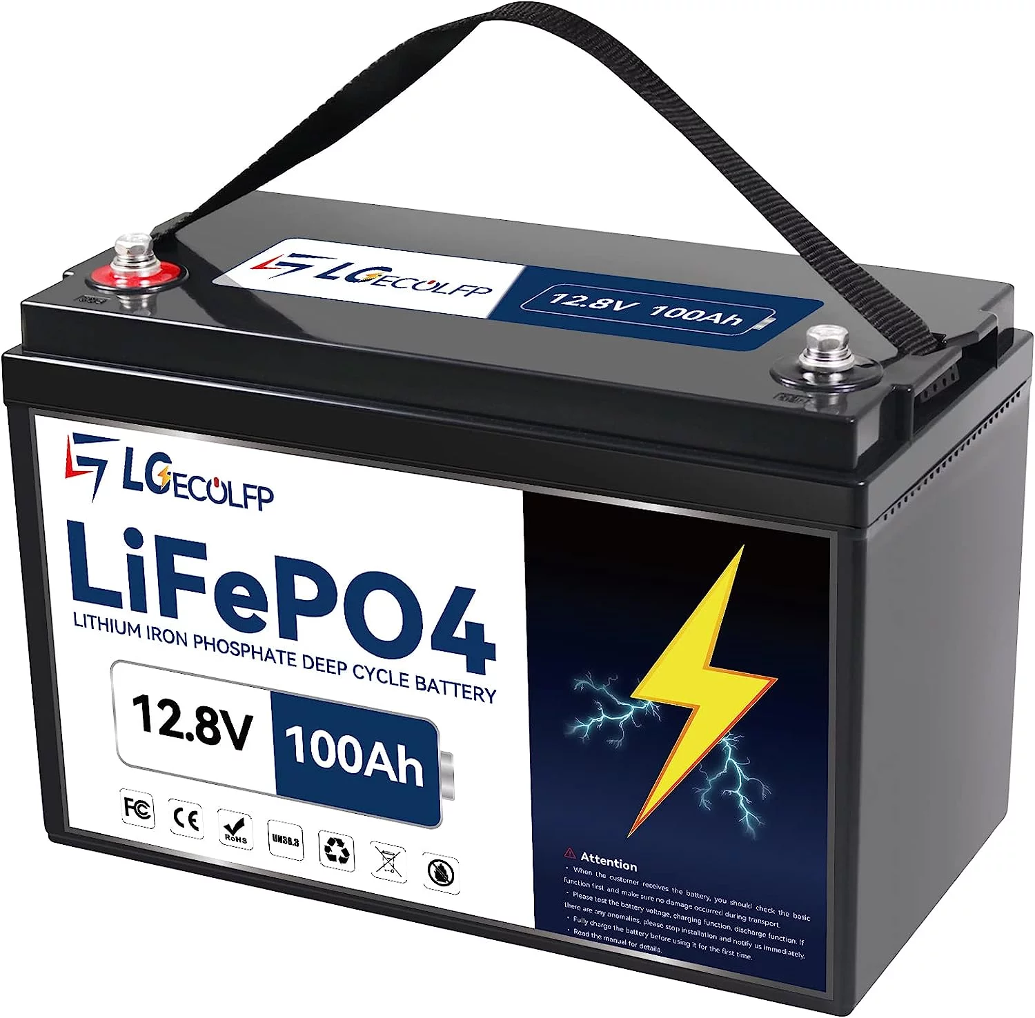 LGECOLFP 12V 100Ah LiFePO4 Lithium Iron Phosphate Battery for Deep RV Marine Solar System 100A BMS - Inhomebuy